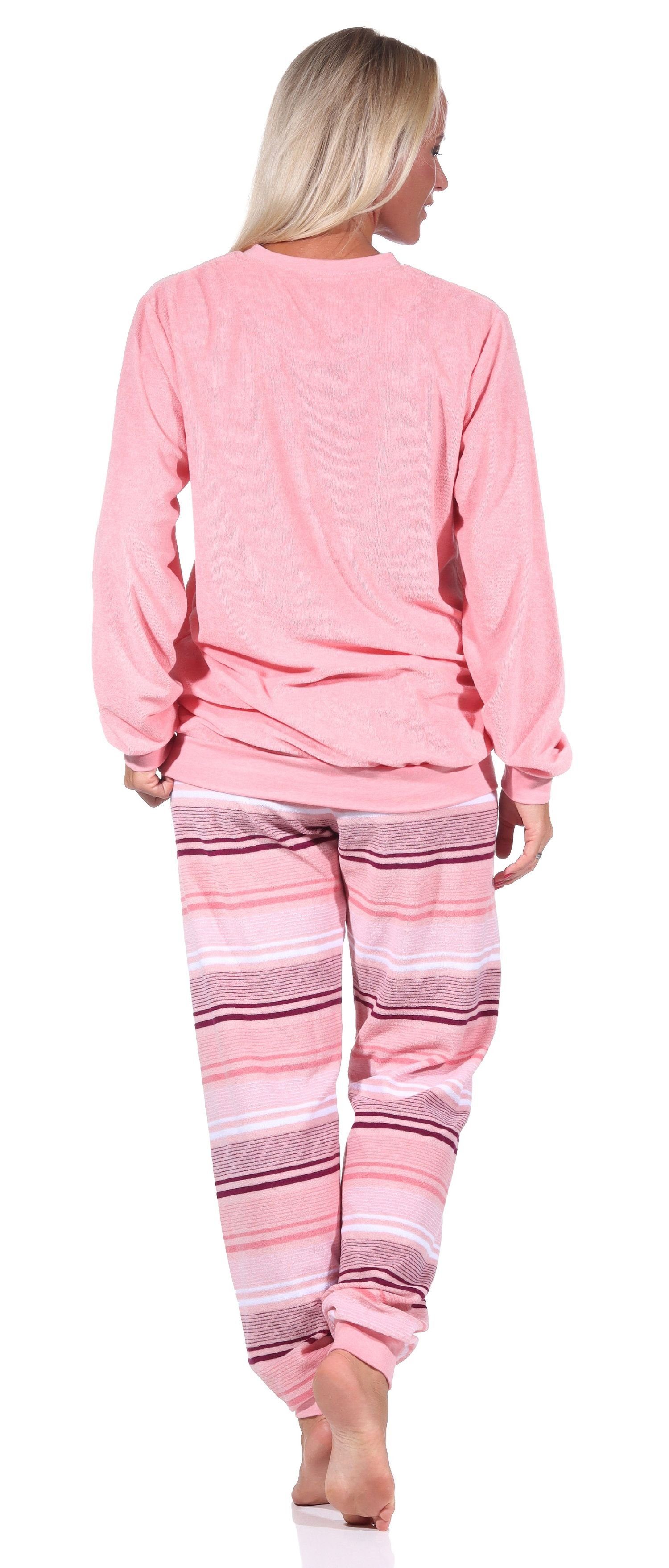 mit rosa Frottee Bündchen gestreift Pyjama Hose Pyjama lang Normann Damen