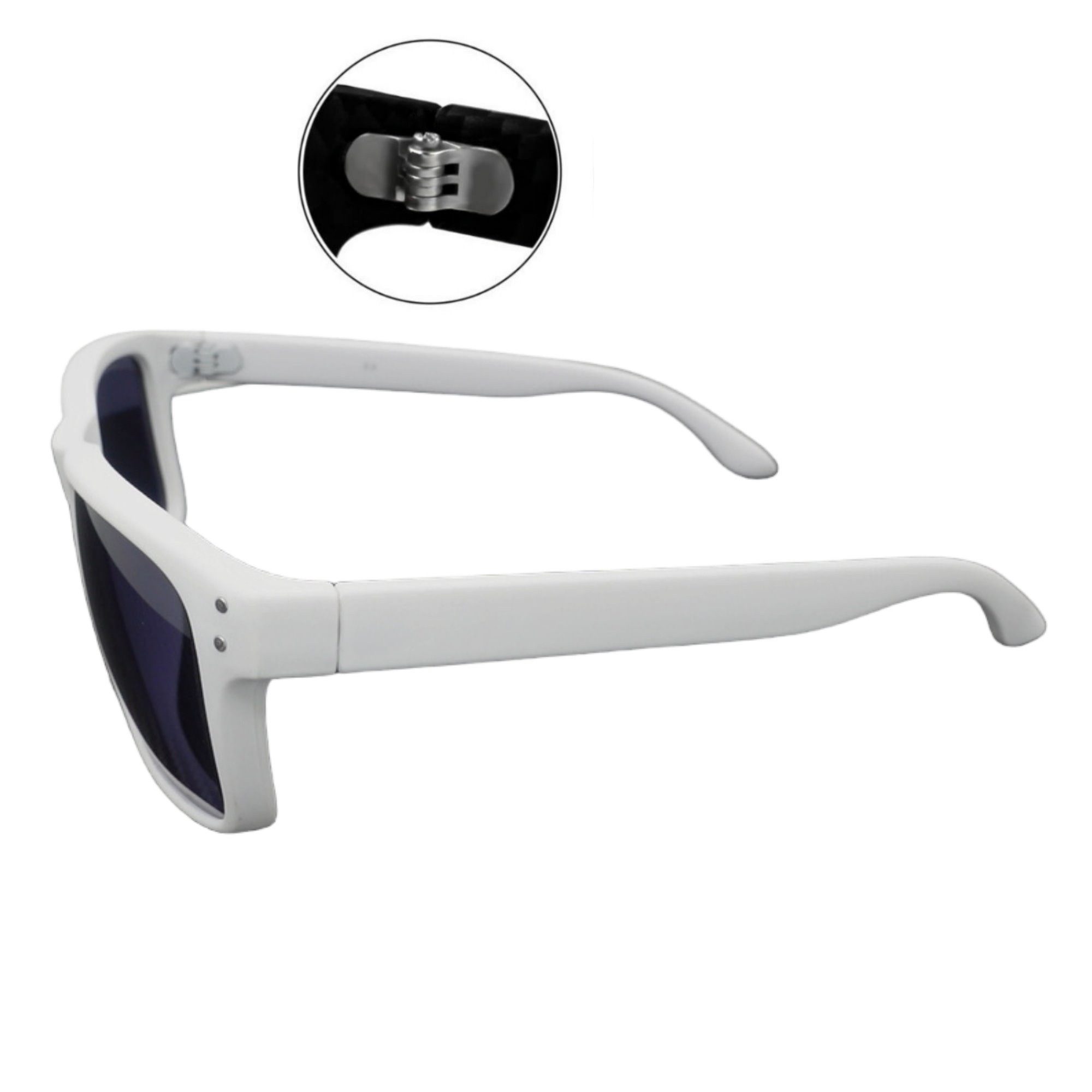 Rennec Sonnenbrille Herren Weiß Matt Rechteckig Gläser Orange Verspiegelt Rubber Haptik, stabile 3in2 Bügelgelenke, inkl. Hardcase
