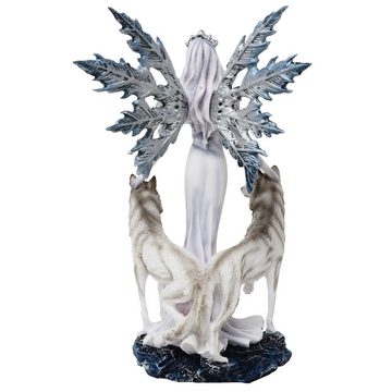 MystiCalls Dekofigur Winterelfe mit zwei Wölfen - Fairy Elfe Wolf Figur, Sammelfigur Elfenfigur Sammlerfigur Dekofigur Dekorationsobjekt
