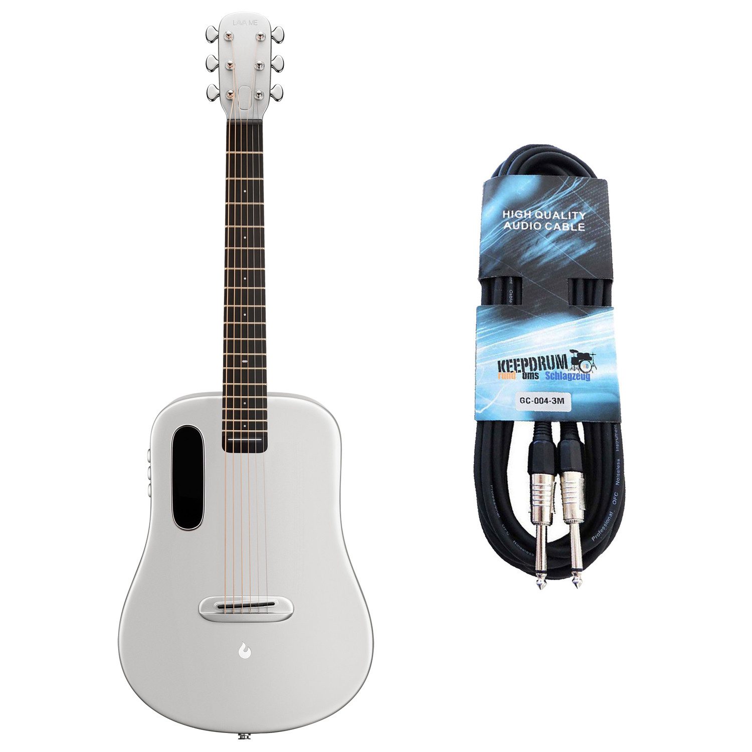 Westerngitarre Lava Music Gitarre Me Air 36 Zoll Silver mit Kabel
