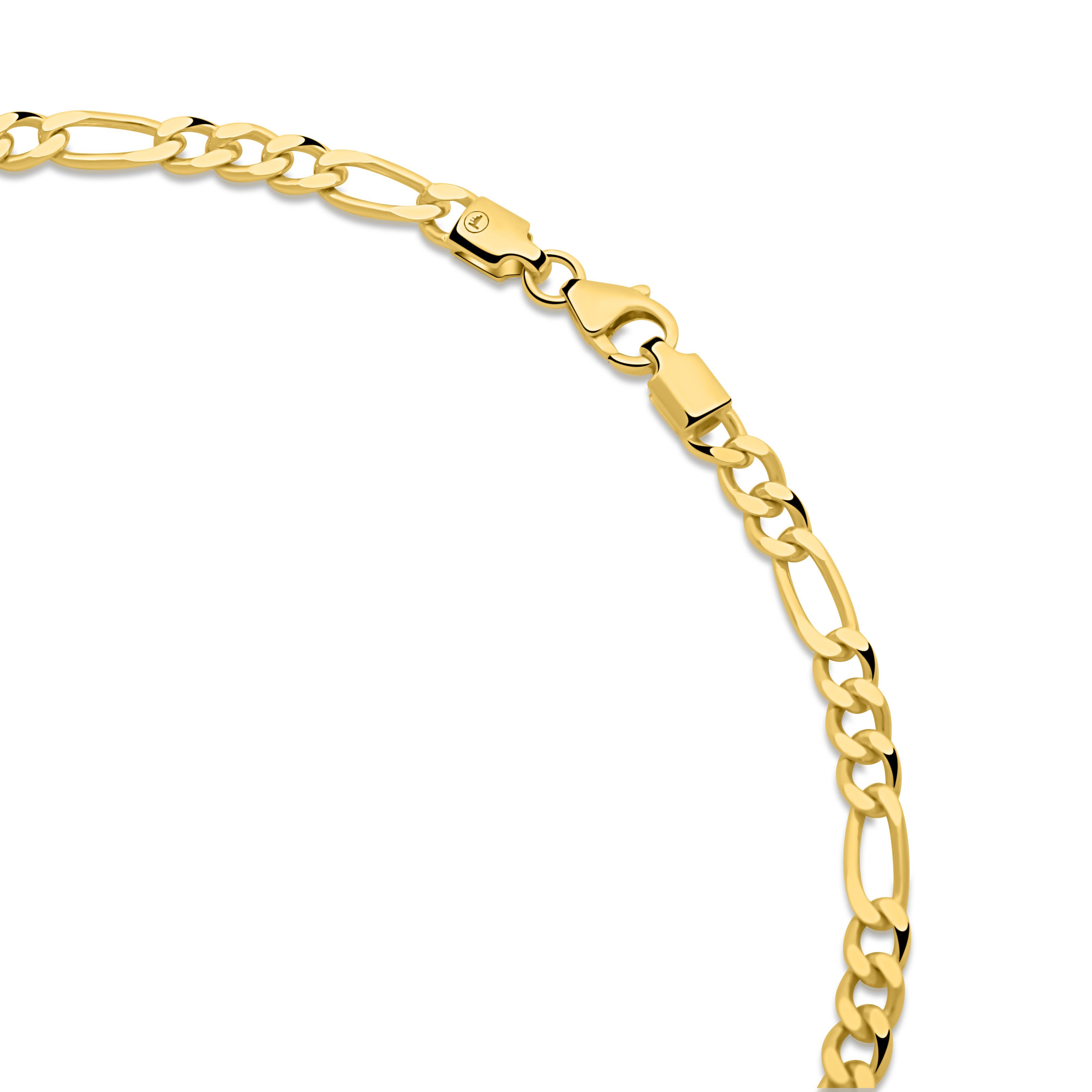 Tony Fein Kette ohne Anhänger Figarokette 3 mm 585er Vergoldet Massiv 45 cm, Made in Italy für Damen und Herren – Bild 2 von 5