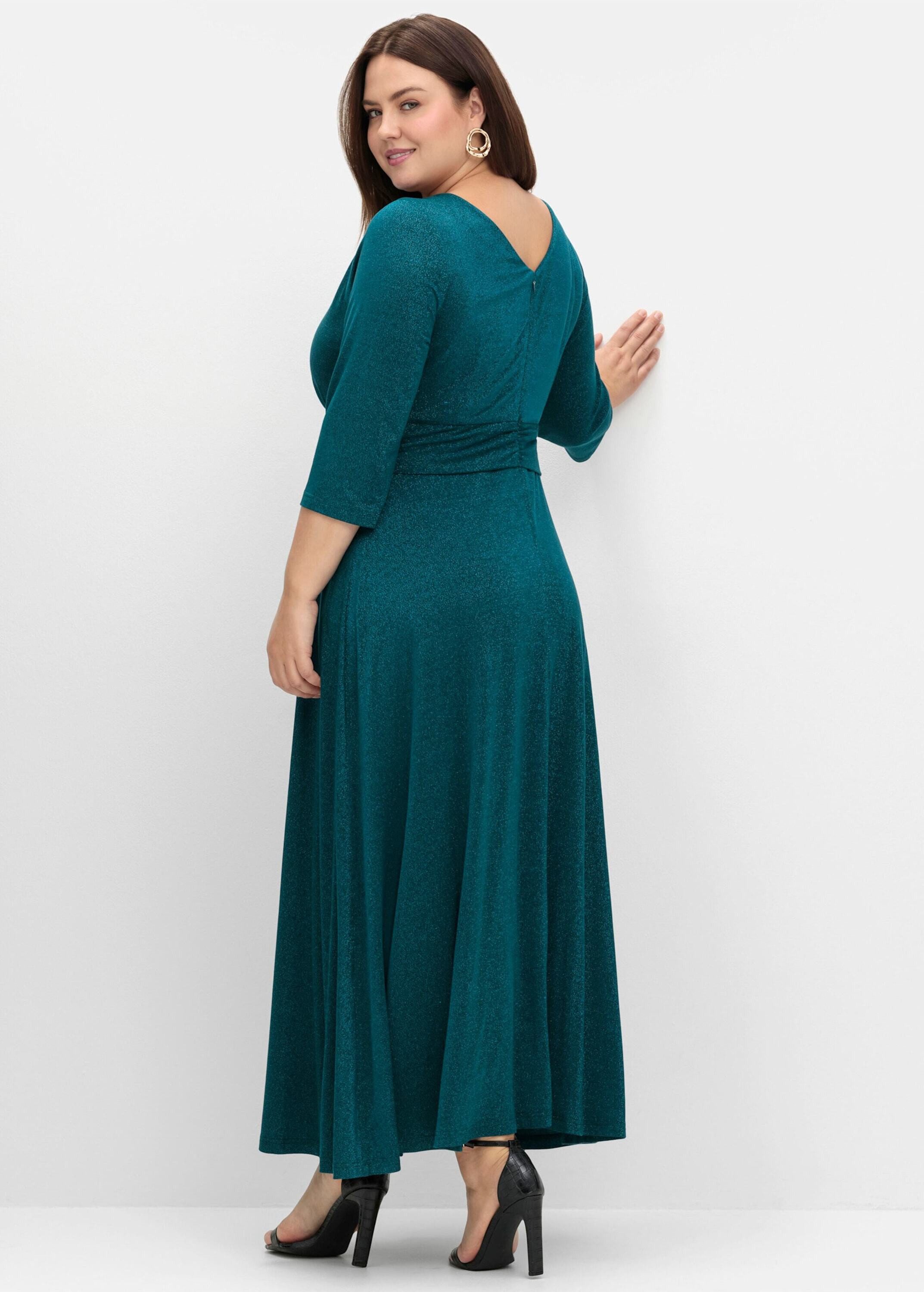 Sheego Etuikleid Abendkleid 3/4-Arm aus Jersey, im Glitzer-Look
