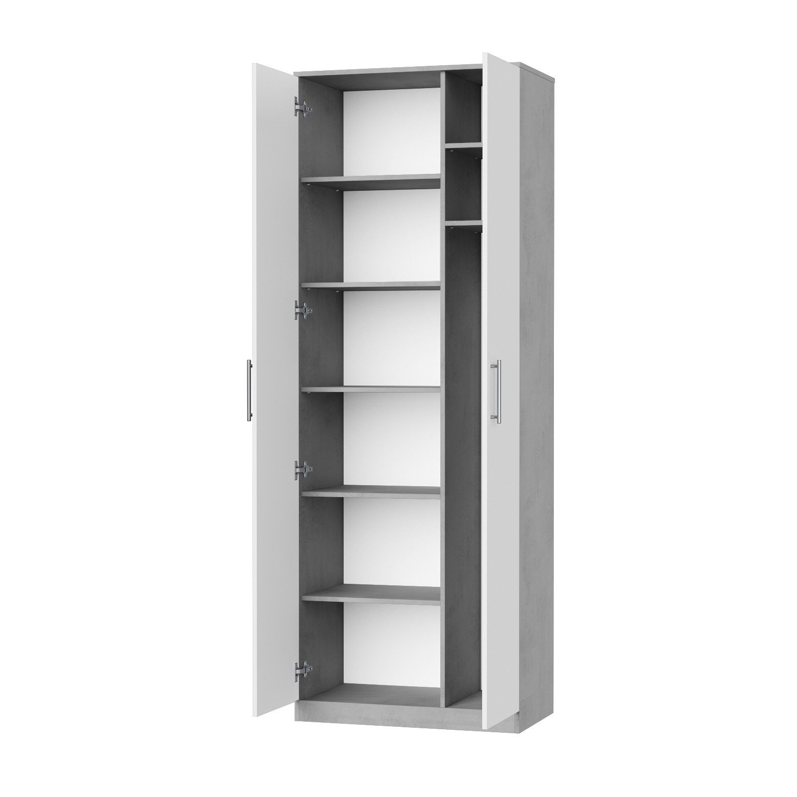 SMARTBett Drehtürenschrank SMARTBett 80 cm Kleiderschrank Schrank Aktenschrank Beton/Weiß