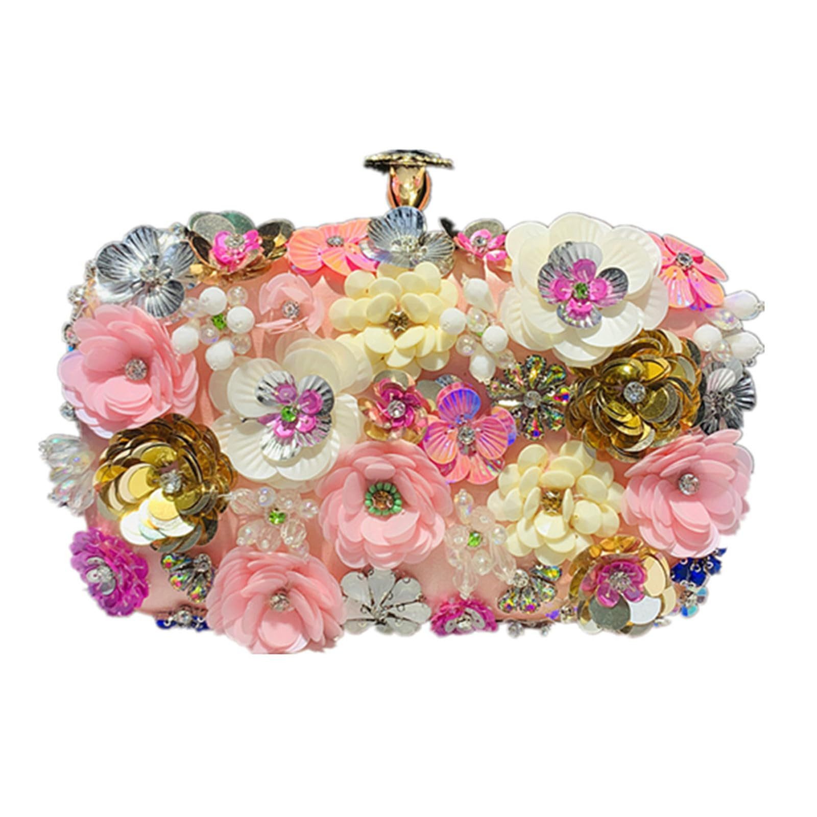 Zaewry Abendtasche Damen-Clutch mit Blumenmuster, Abendhandtasche, Schultertasche, mit Kettenriemen