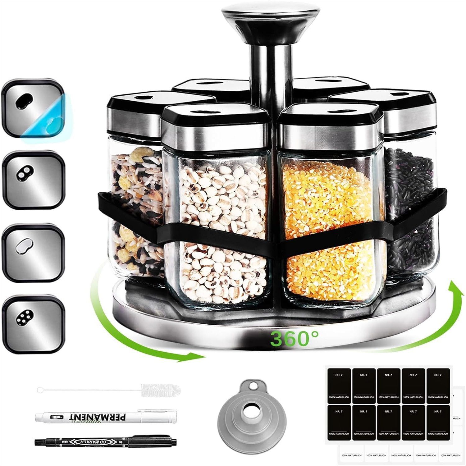 KingLux Gewürzkarussell 360° Gewürzkarussell Drehbar mit 6x120ml Gewürzgläser, (1-tlg), Edelstahl