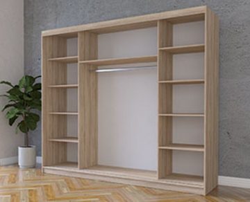 MOEBLO Kleiderschrank ELBA II (Schwebetürenschrank 2-türig Schrank Garderobe Schiebtüren Schlafzimmer, Dekorative Aluminiumleisten, Kleiderstange und Regale) (BxHxT):250x218x61 cm