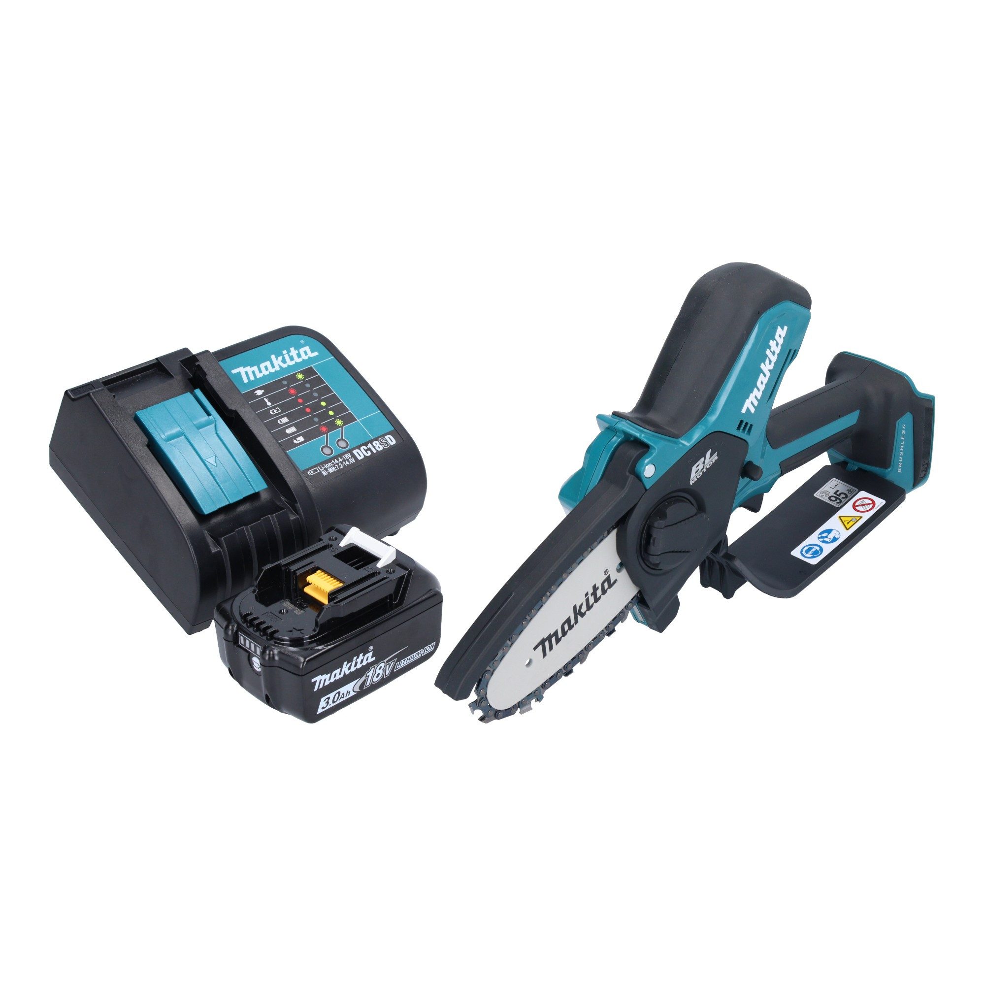 Makita Benzin-Kettensäge DUC 101 SF01 Astsäge 18 V 10 cm Brushless + 1x Akku 3,0 Ah + Ladegerät