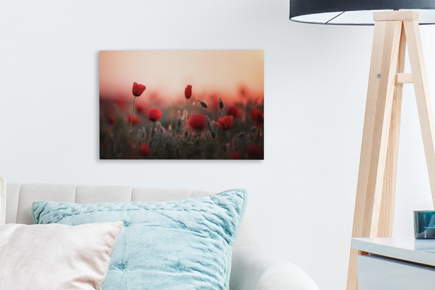 St), Mohnblumen - Rot, (1 - Leinwandbilder, Wanddeko, Aufhängefertig, Leinwandbild OneMillionCanvasses® 30x20 cm Blumen Wandbild