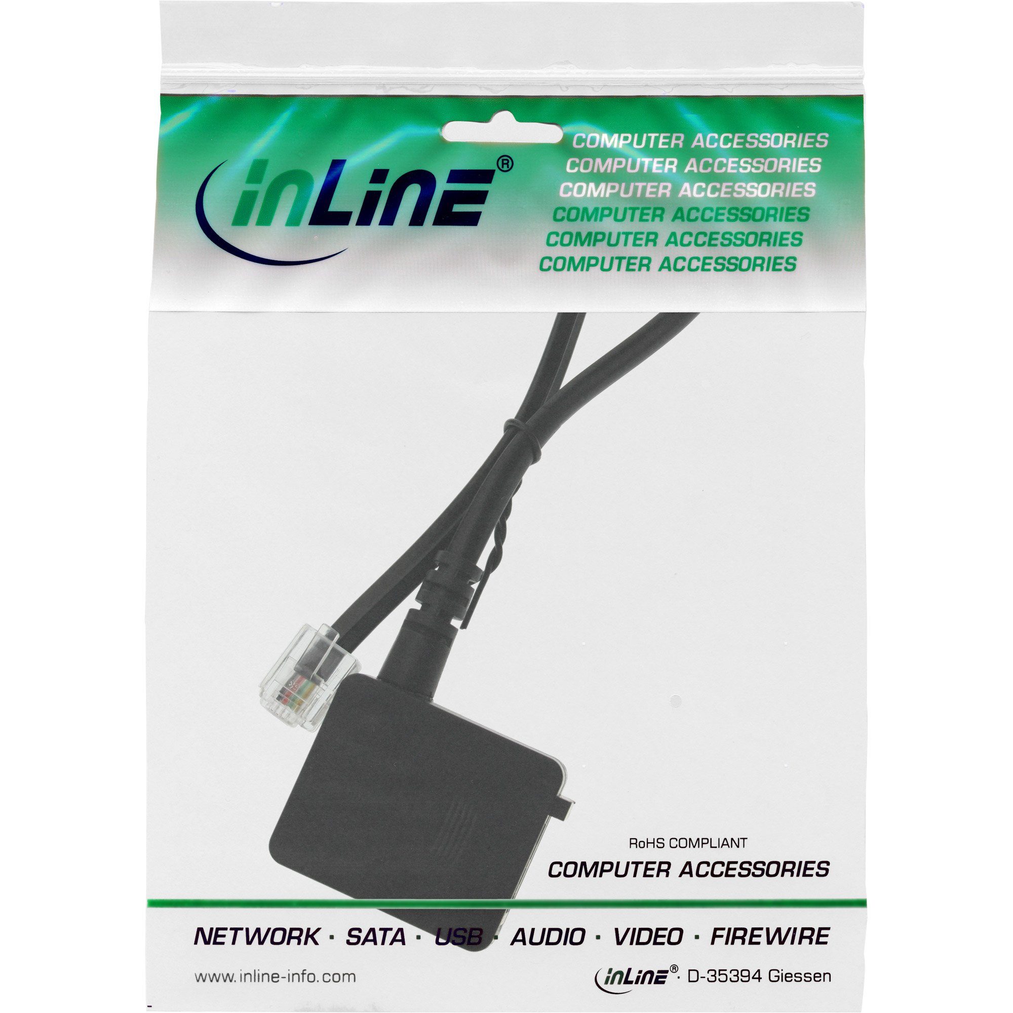 Inline InLine® TAE Adapterkabel, RJ11 Stecker auf TAE-F Buchse, 0,2m Telefonkabel
