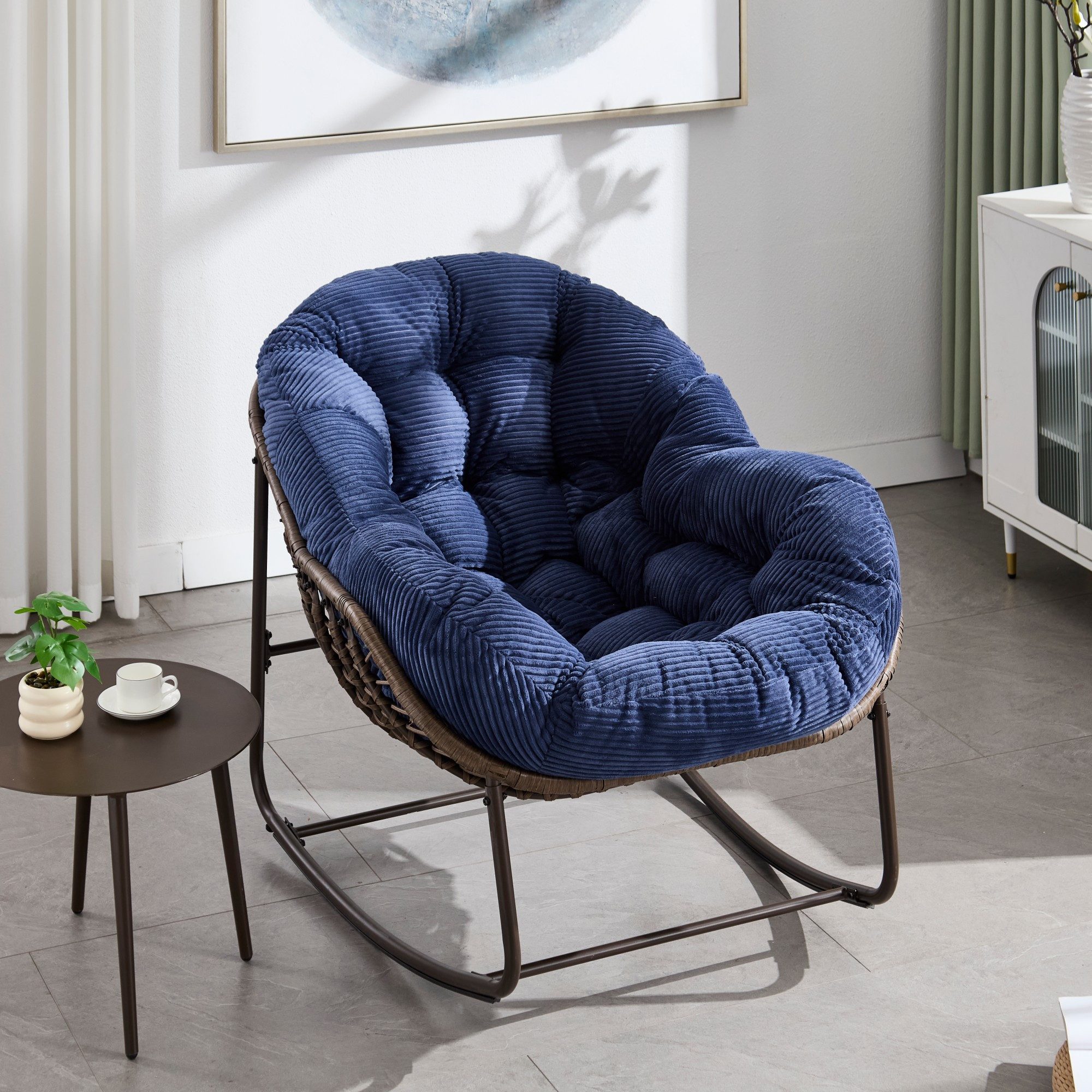 LVHOM Schaukelstuhl mit gepolstertem Kissen, Rattanstuhl mit Stahlrahmen, L günstig online kaufen