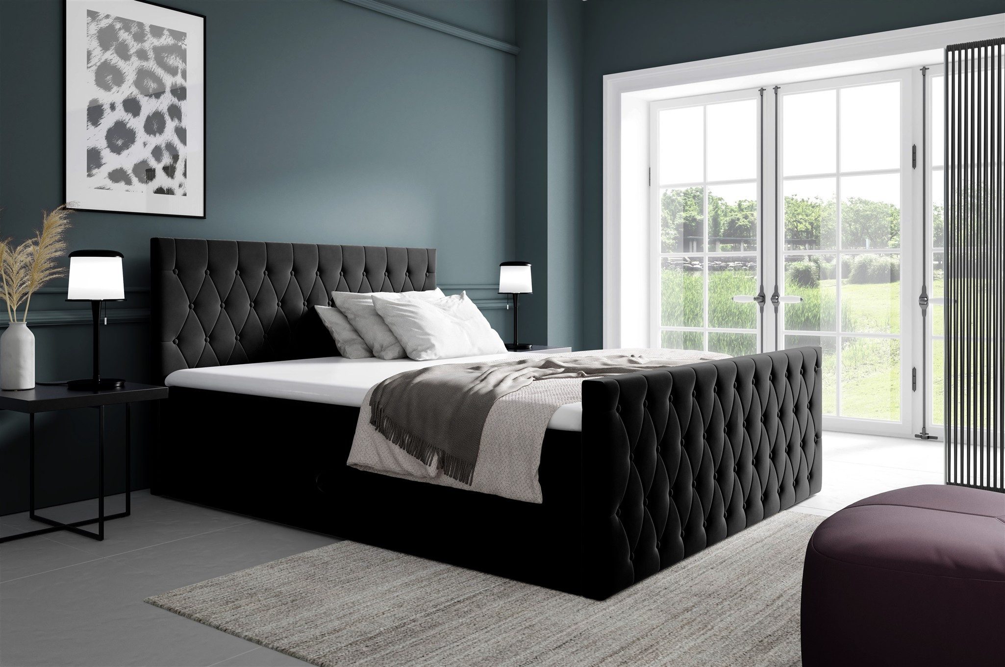 Fun Möbel Boxbett Schlafzimmerbett FUN EVAN Premium Überlänge Stoff Fresh (inkl. Viscoschaumtopper, mit Taschenfederkernmatratze), inkl. Bettkasten