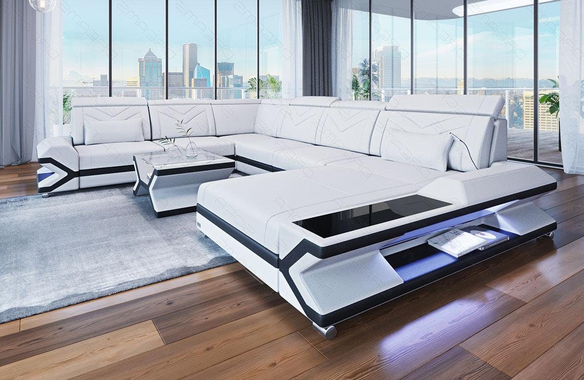 Sofa Dreams Wohnlandschaft Couch Leder Sofa Napoli XXL U Form Ledersofa, mit LED, wahlweise mit Bettfunktion als Schlafsofa, Designersofa, Sofa U-form