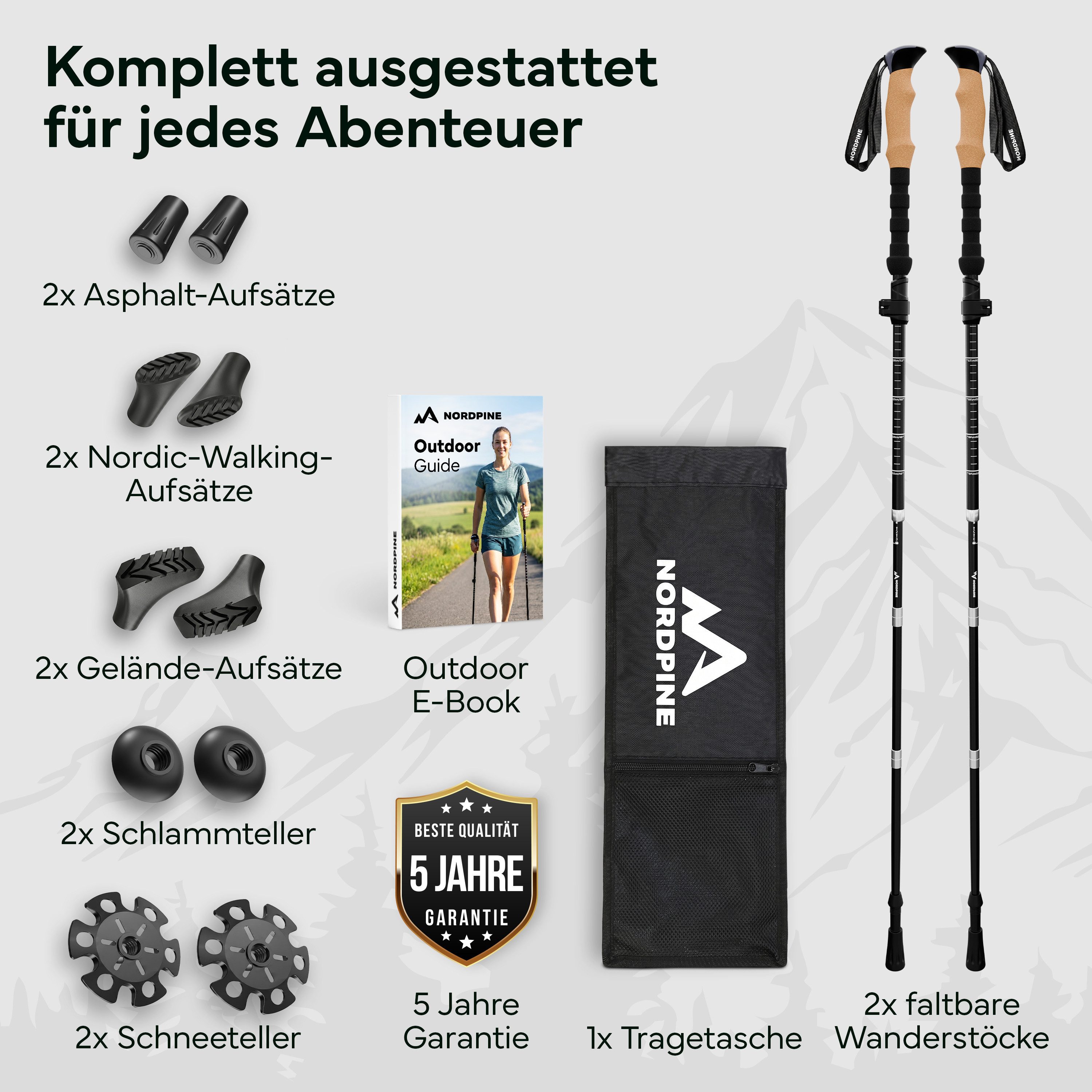 NEOLYMP Wanderstöcke Faltbare Wanderstöcke aus Carbon & Aluminium Ultraleicht, Faltbares Design und Kompakt verstaubar