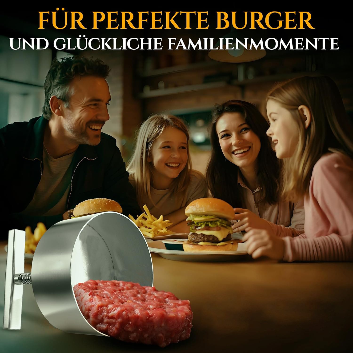 ibettertec Burgerpresse Edelstahl Burger Presse, Verstellbarer Hamburger Patty Maker 12cm, Edelstahl, Robuste Antihaft-Patty-Form für Rindfleisch, Fleisch, BBQ, – Bild 3 von 5