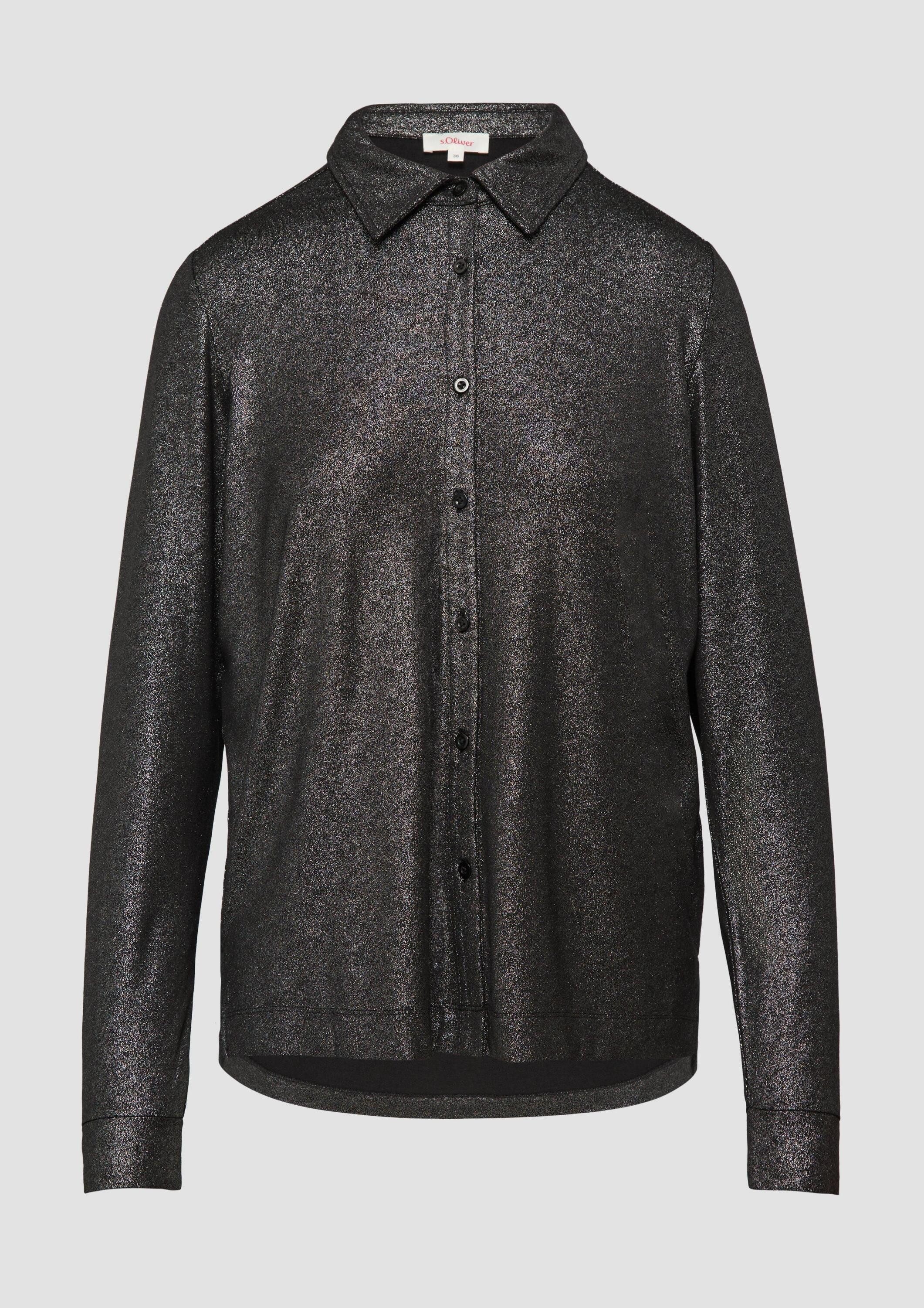 s.Oliver Langarmbluse T-Shirt Hemdbluse mit Knopfleiste und Metallic-Effekt