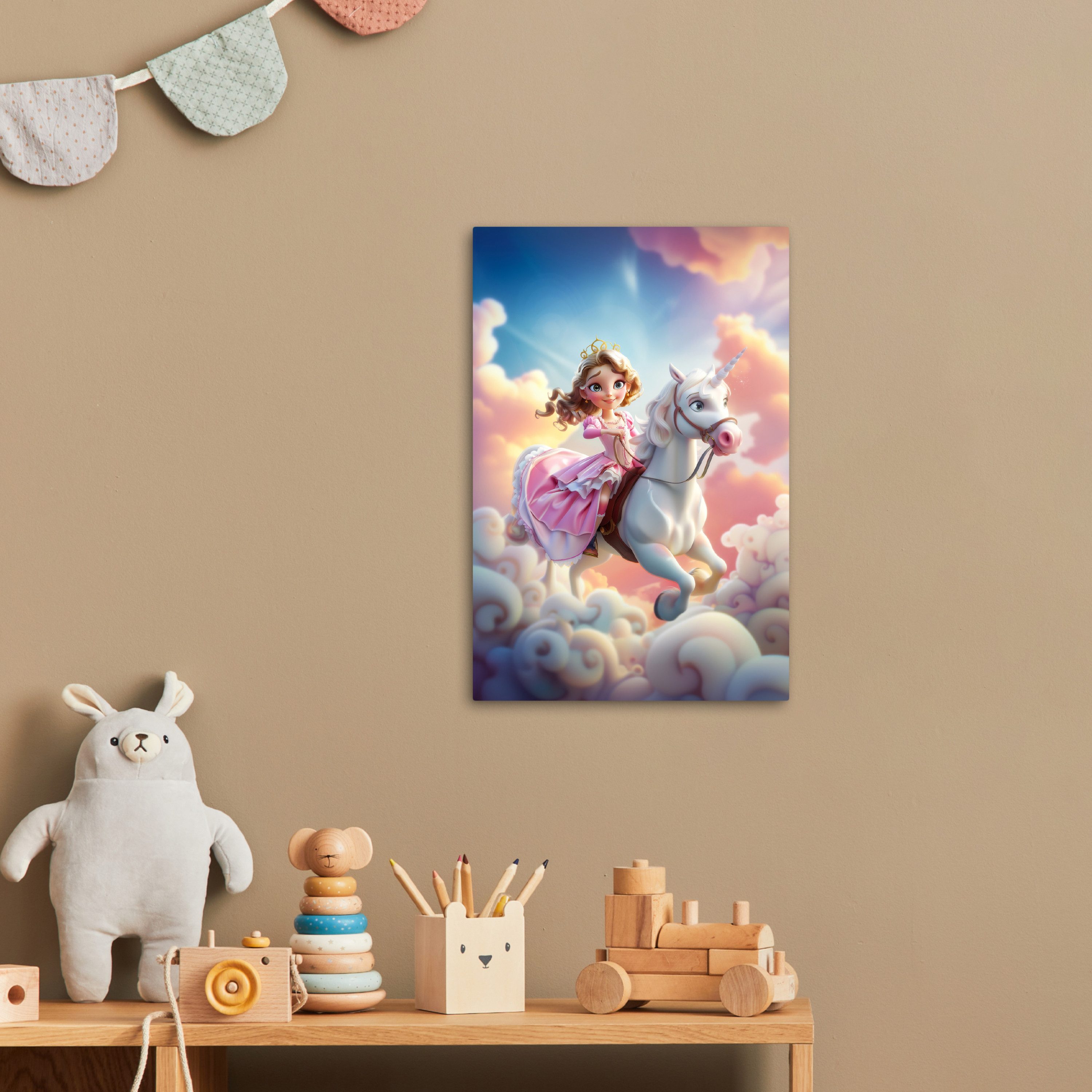 OneMillionCanvasses® Leinwandbild Prinzessin - Einhorn - Mädchen - Wolken, Fotodruck (1 St), Kinderzimmer Deko, Mädchen und Jungen Bilder 20x30 cm – Bild 2 von 5