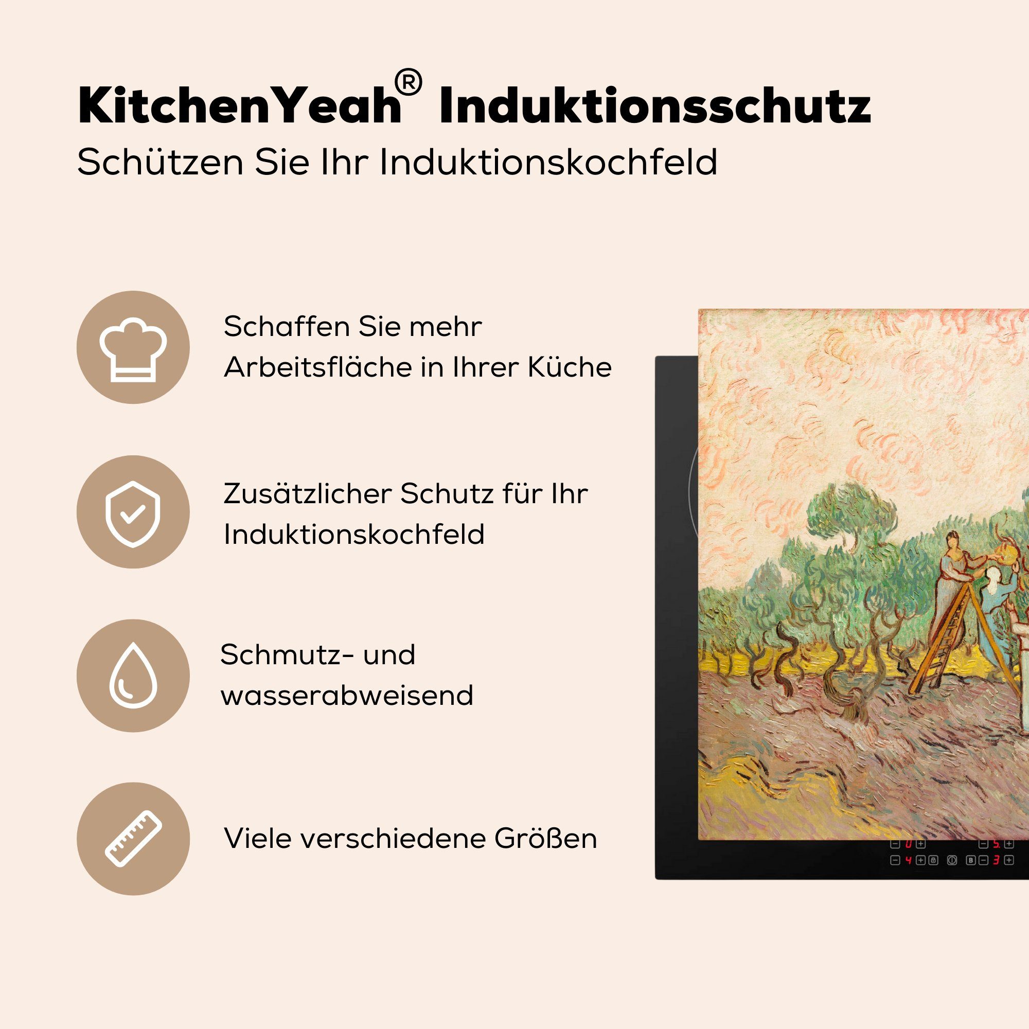 MuchoWow Herdblende-/Abdeckplatte Die Gogh, cm, Olivenpflücker die 59x52 tlg), Vincent (1 für - Induktionsmatte van Vinyl, Ceranfeldabdeckung küche