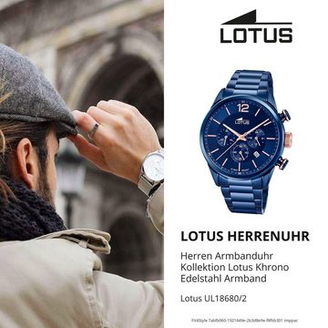 Lotus Quarzuhr LOTUS Herren Uhr Sport 18680/2 Edelstahl, Herrenuhr rund, groß (ca. 43mm) Edelstahlarmband blau
