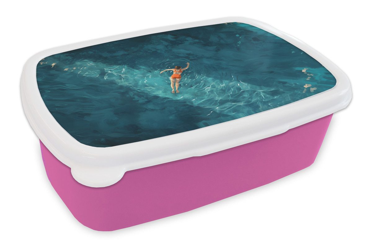 MuchoWow Lunchbox Frau - Wasser - Bikini - Orange, Kunststoff, (2-tlg), Brotdosen, Lunch Box, Brotbox für Kinder und Erwachsene
