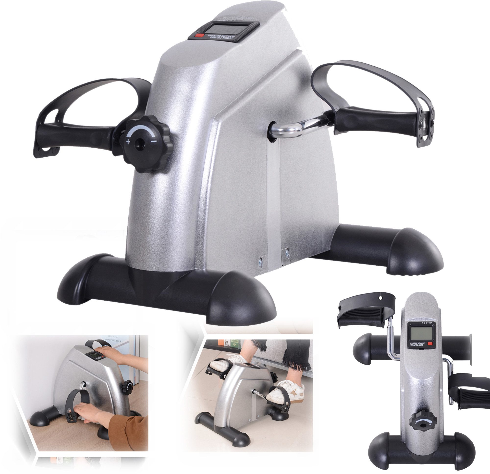 MC Star Heimtrainer Pedaltrainer leiser Mini Heimtrainer (mit LCD-Display Gusseisen, Silber, 35 x 40 x 31 cm), Pedaltrainer Trainingsrad Fahrradgerät