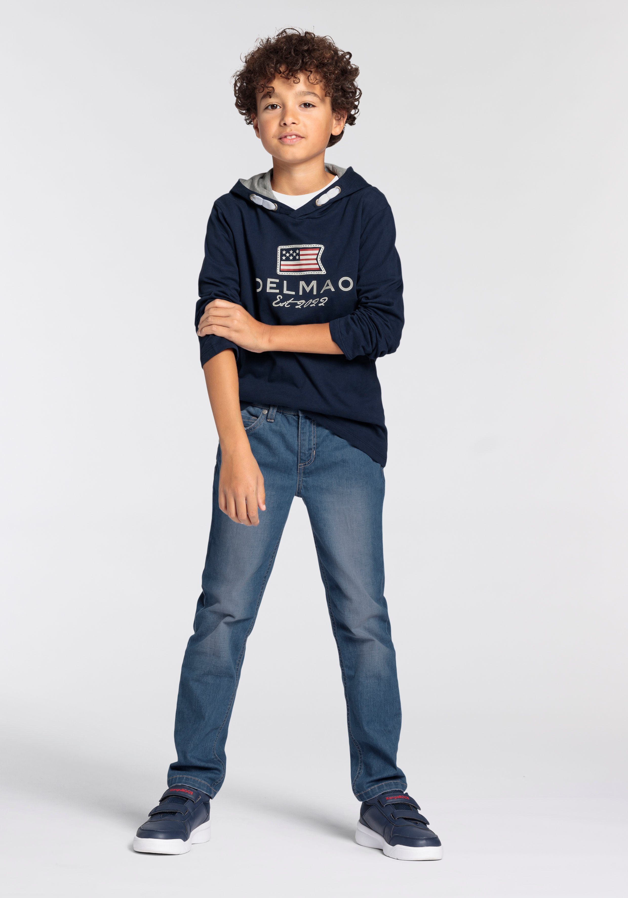 DELMAO Kapuzenshirt für Jungen Langarm, Basic-Passform, bedruckt, aus Baumwolle