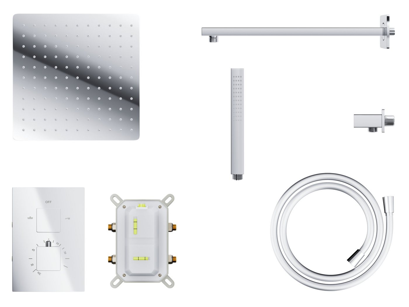 Thumbnail - KOLMAN Stangenbrause-Set ADOUR Komplettes Unterputz Duschsystem Thermostatisch in Chrom, Höhe 20 cm