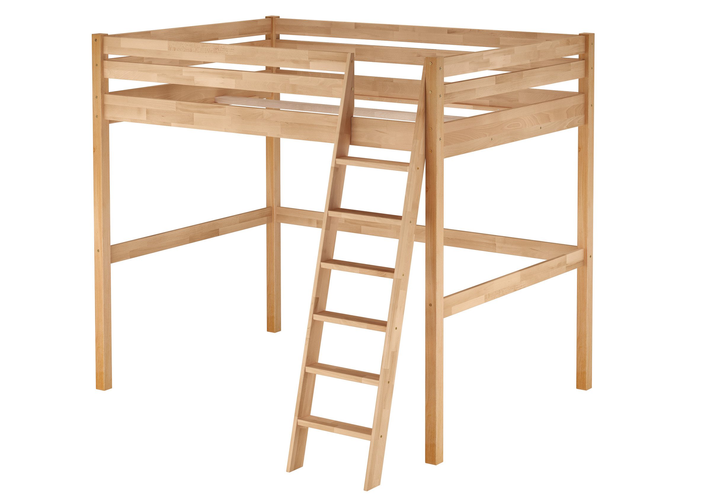 ERST-HOLZ Hochbett Stockbett Doppelbett Hochbett aus massiver Buche 140 x 200 cm Buchefarblos lackiert