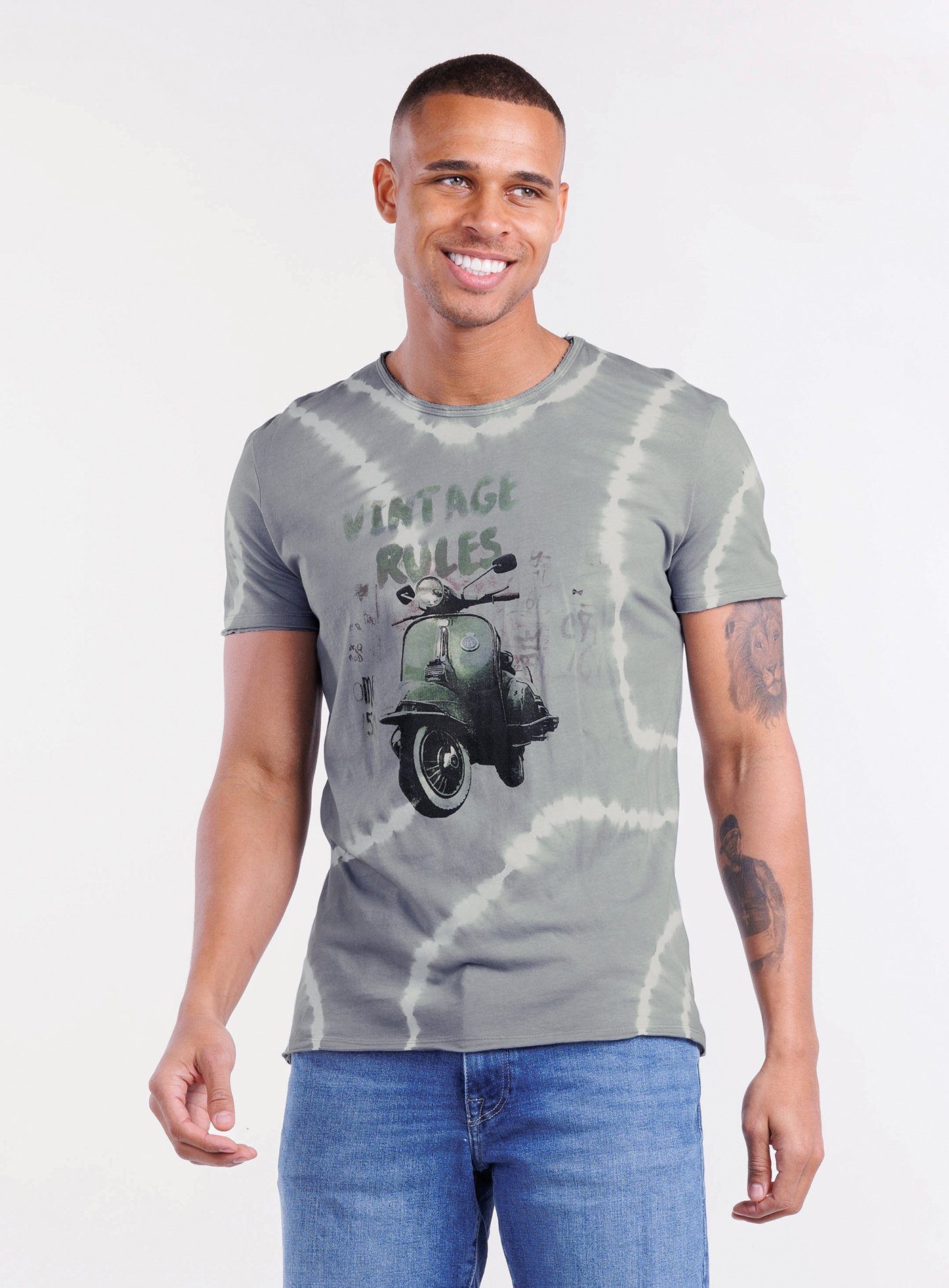 KEY LARGO T-Shirt Uomo Houston Round – Maglietta Vintage Con Stampa Aquila E Finitura Distrutta – Slim Fit In Misto Cotone