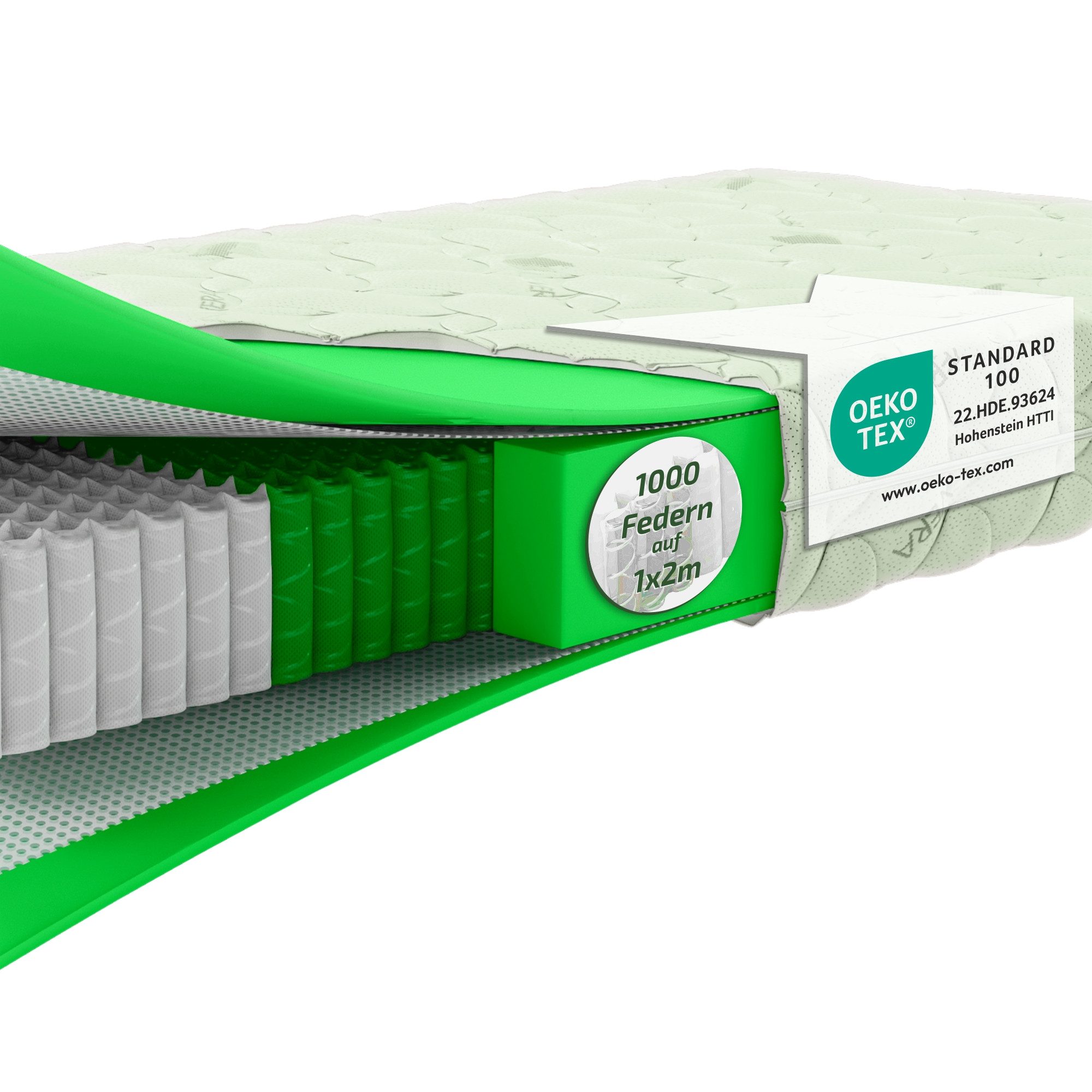 Taschenfederkernmatratze München mit 1000 Federkern, Extra Hoch, bis 200 KG BELASTBAR, Matratzen Perfekt, 23 cm hoch, (Härtegrad 2 bis 5 Extra FEST, ÜBERBREITEN radikal reduziert 140x200 cm & alle Größen), Matratze für eine gute Punktelastizität