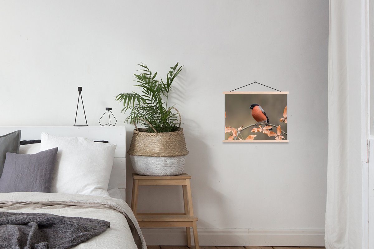 Wohnzimmer, MuchoWow Bilderleiste, Vogel (1 Poster - Gimpel - Magnetisch Laub St), -, Textilposter Posterleiste, - für Herbst