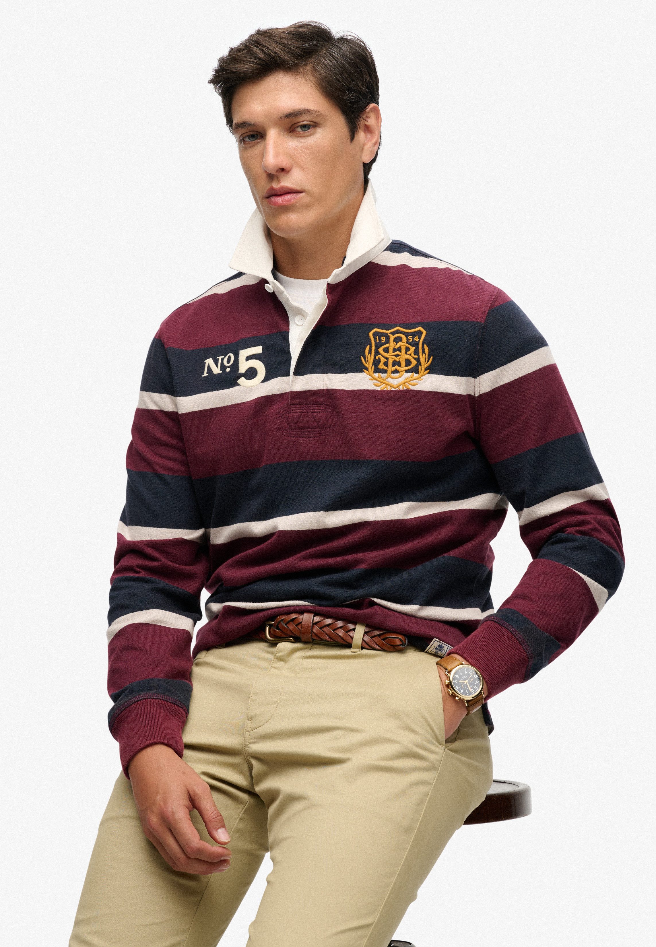 Superdry Langarmshirt DOUBLE EMBLEM STRIPE RUGBY günstig online kaufen