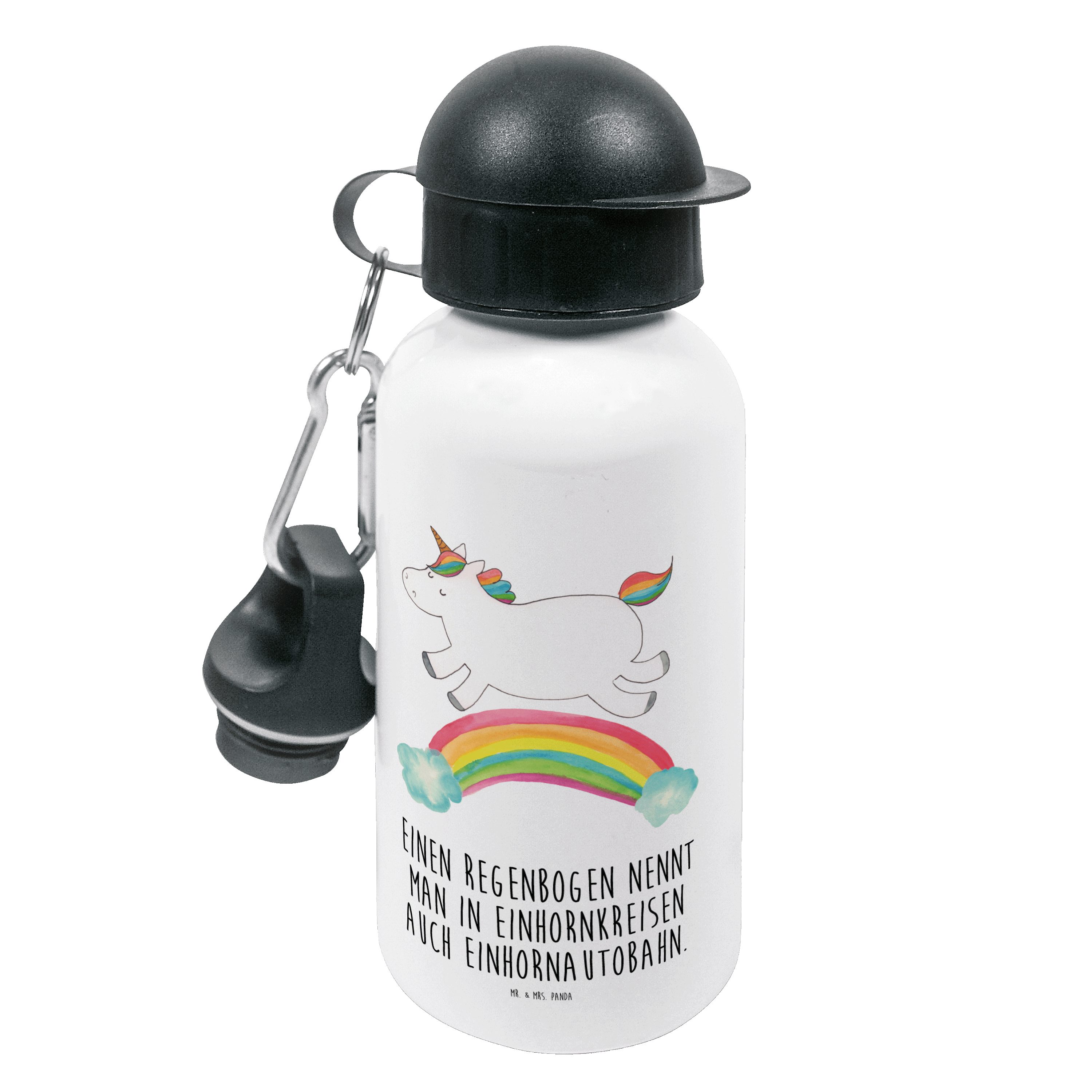 Mr. & Mrs. Panda Trinkflasche Einhorn Regenbogen - Weiß - Geschenk, Kinder Trinkflasche, Einhörner