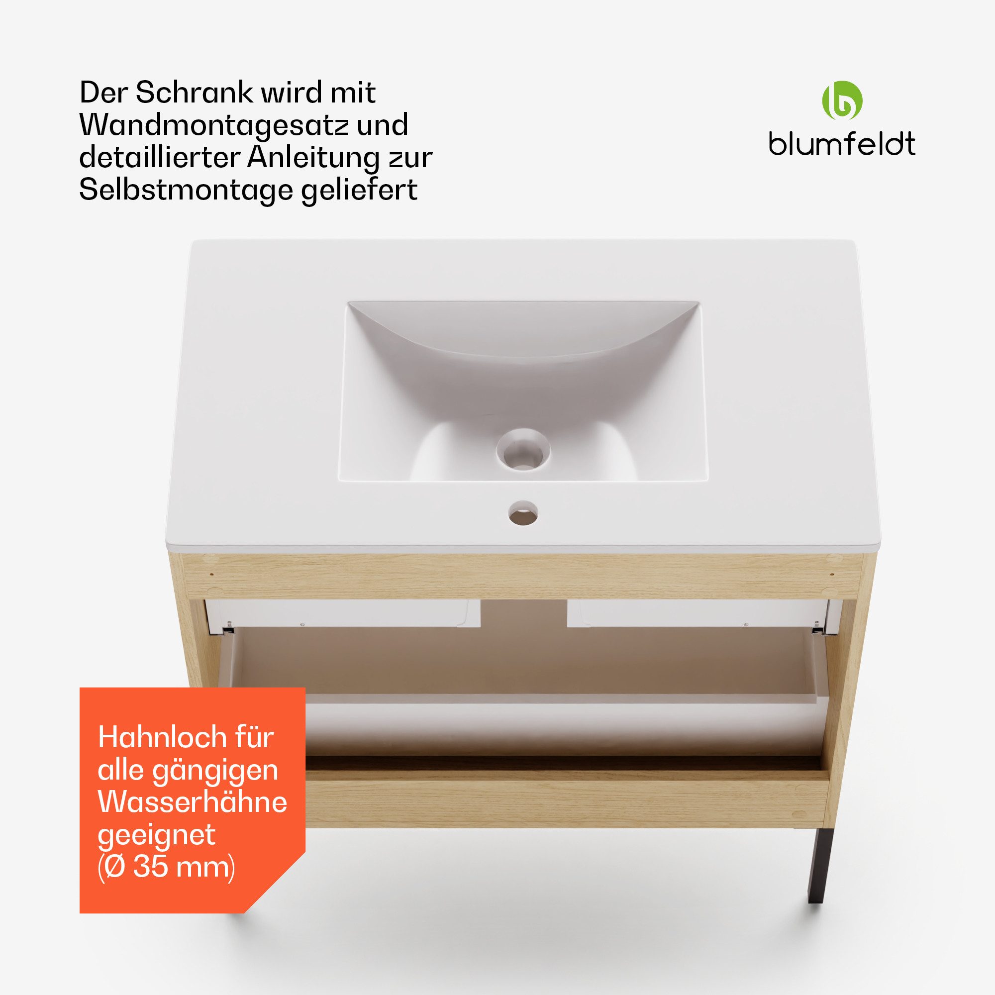 Blumfeldt Johnstone bathroom cabinet with feet, 80cm, washbasin with cabinet, vanity unit set