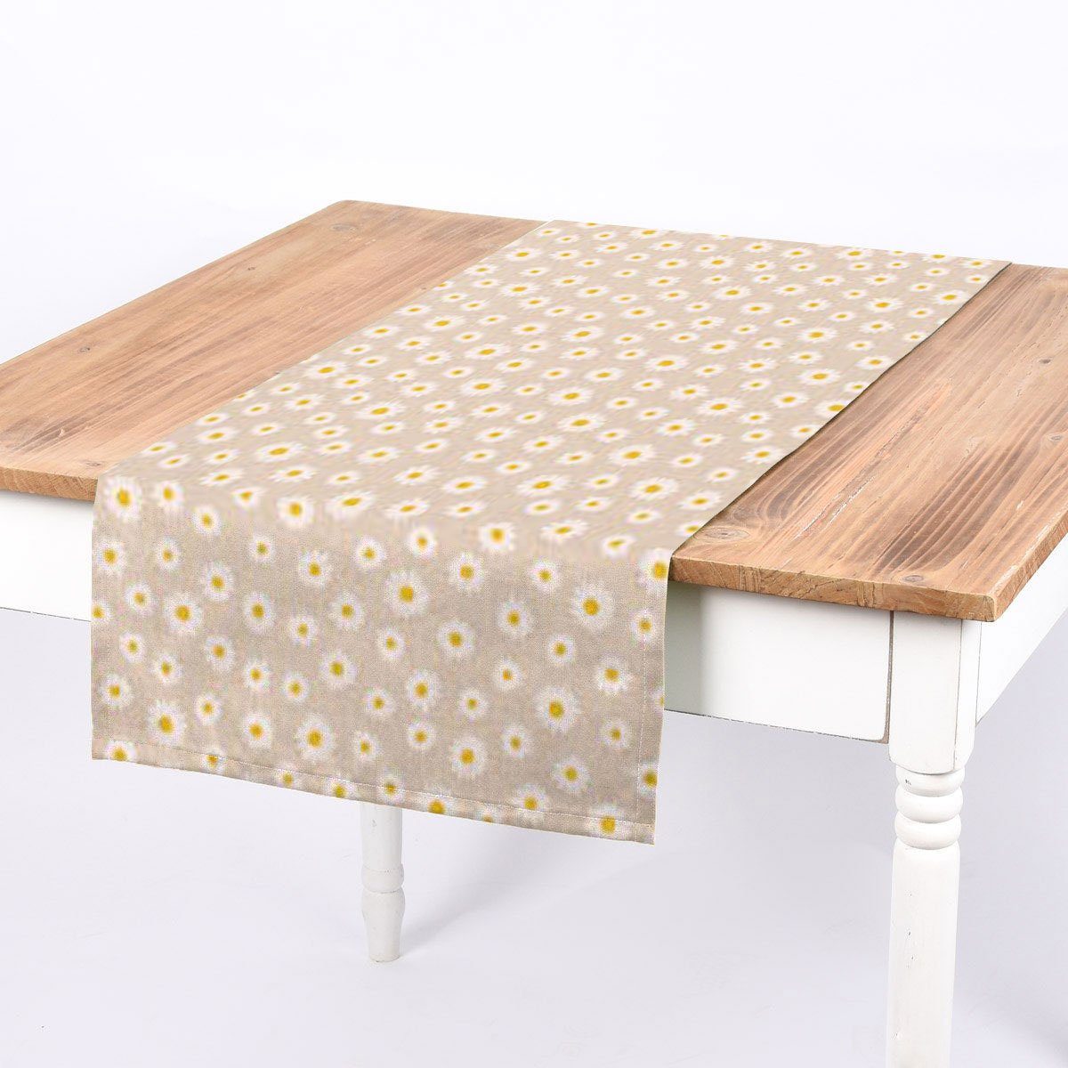SCHÖNER LEBEN. Tischläufer Gänseblümchen natur 40x160cm, made in Germany,handmade