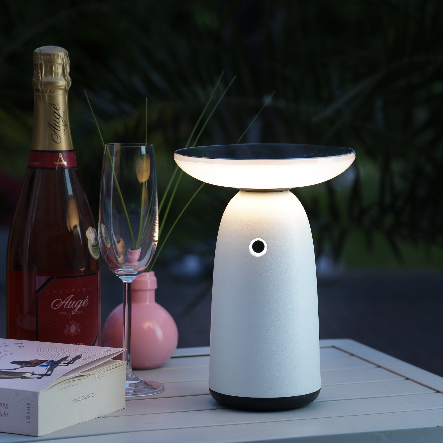 MARELIDA LED Außen-Tischleuchte LED Solar Tischleuchte weiß 3 Lichtstufen Tischlampe Dekoleuchte Außen, LED Classic, warmweiß (2100K bis 3000K)