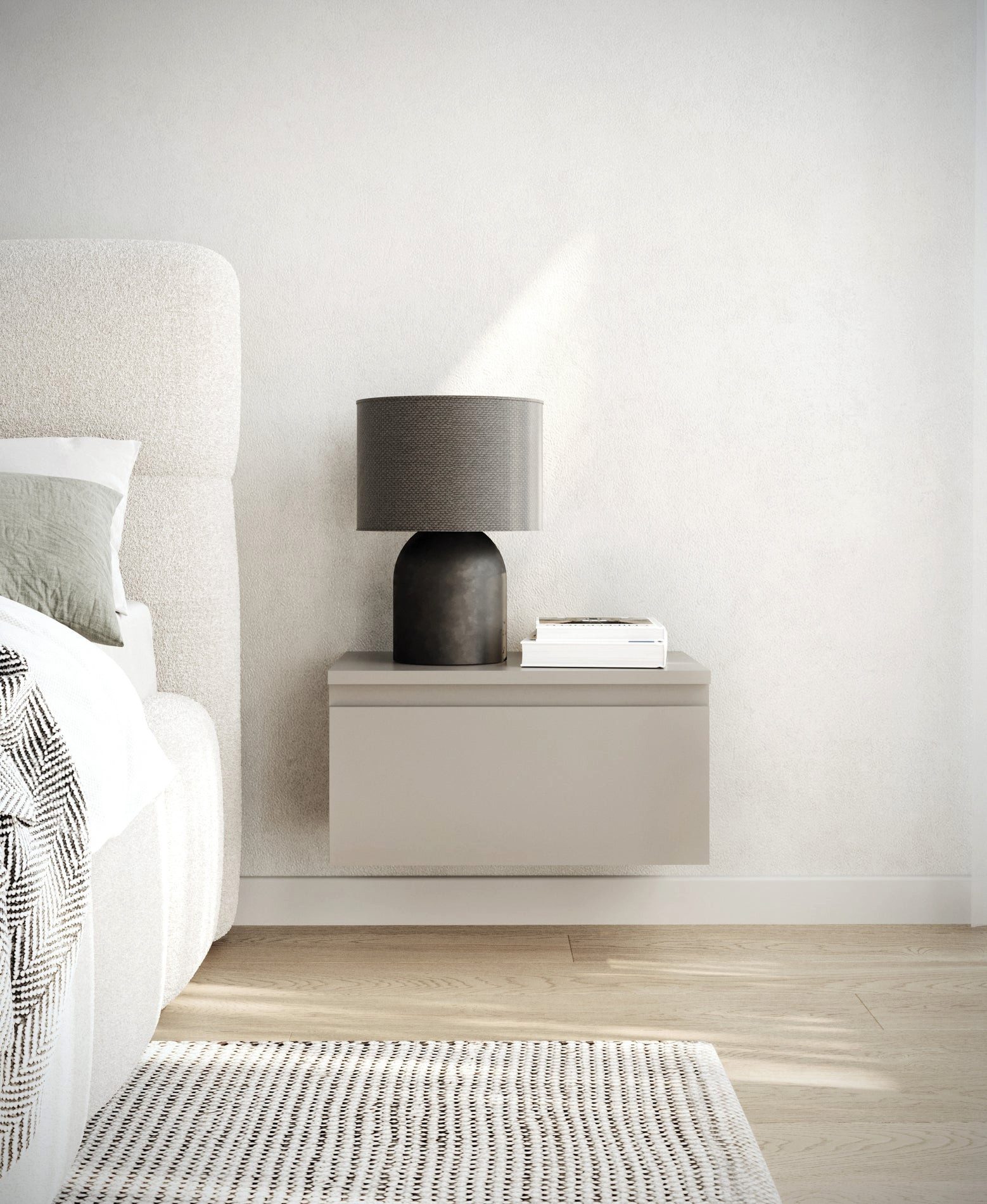 Selsey Nachttisch BEMMI, Wandnachttisch mit Schublade – schwebendes Design, matt, 48 cm breit