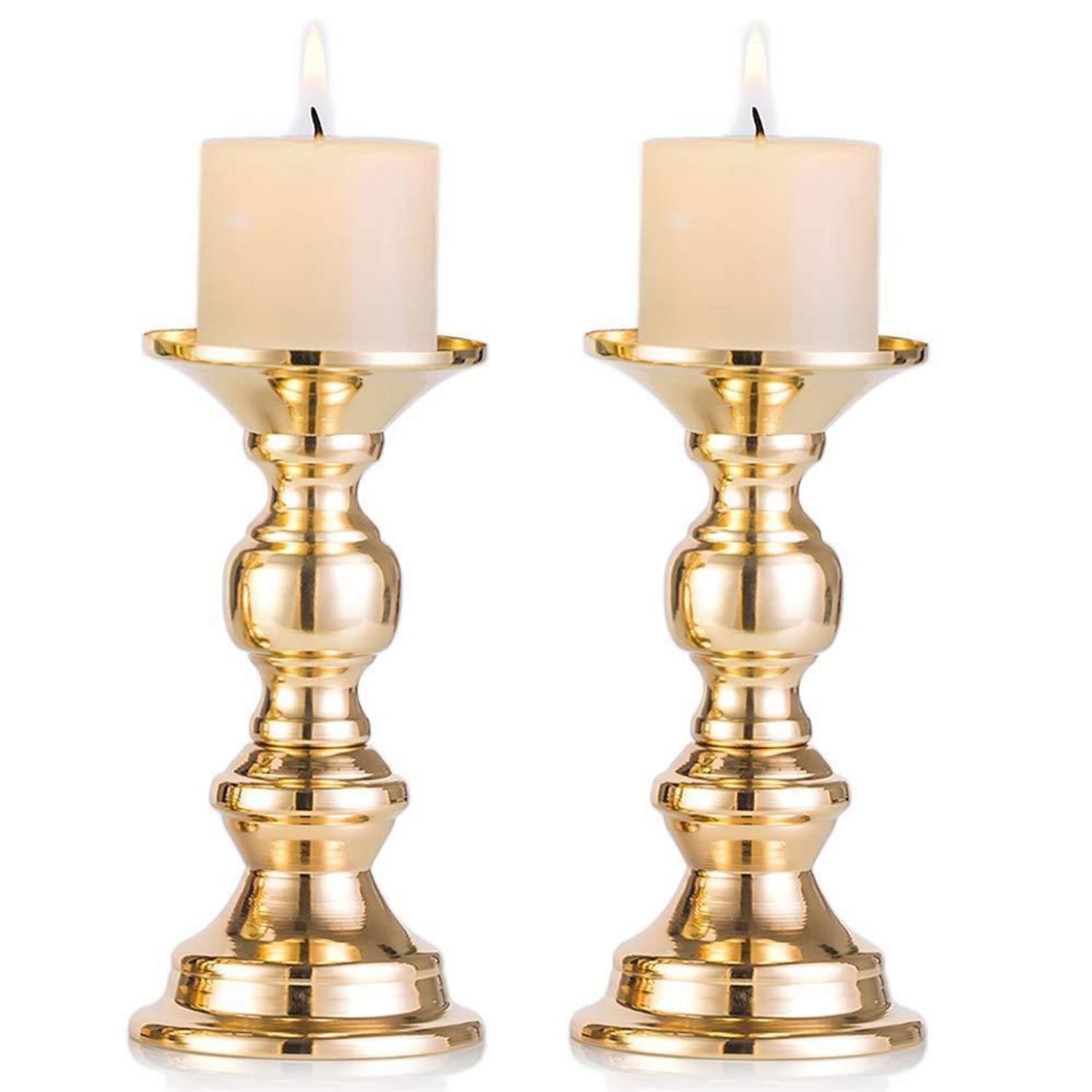LuxusKollektion Kerzenständer Kerzenhalter 2er Set Gold 15cm Stumpenkerze (2 St)