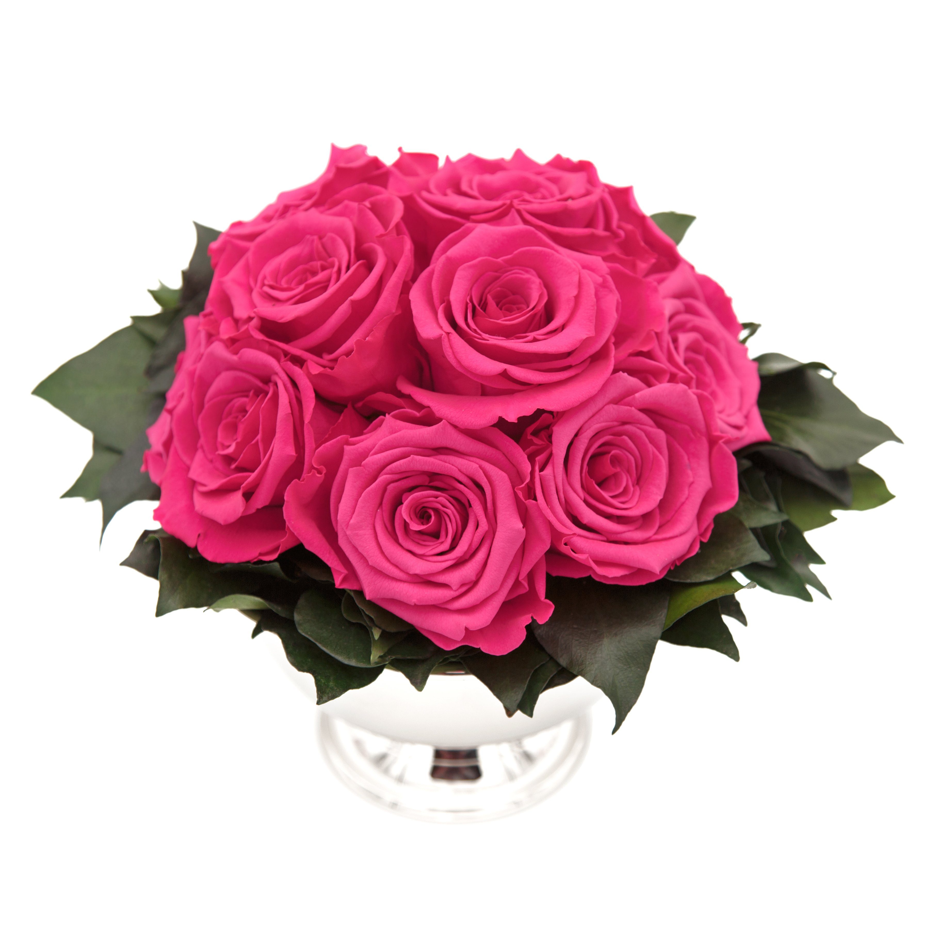 ROSEMARIE Blumenstrauß 3 Rosen 18 Blumenschale Kunstblume Frauen Jahre SCHULZ Heidelberg, Rose, in Infinity 11 cm, Echte für I Pink Rosenbox haltbar Geschenk Blumen Höhe