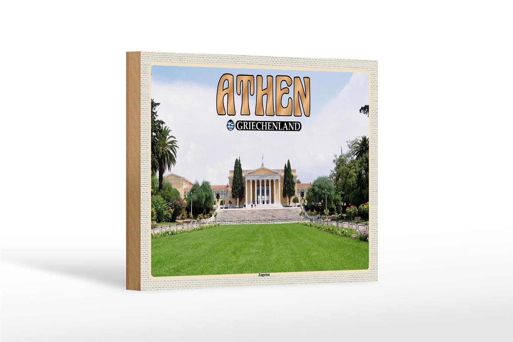 Holzbild Reise 18x12 cm Athen Griechenland Zappeion Kongress