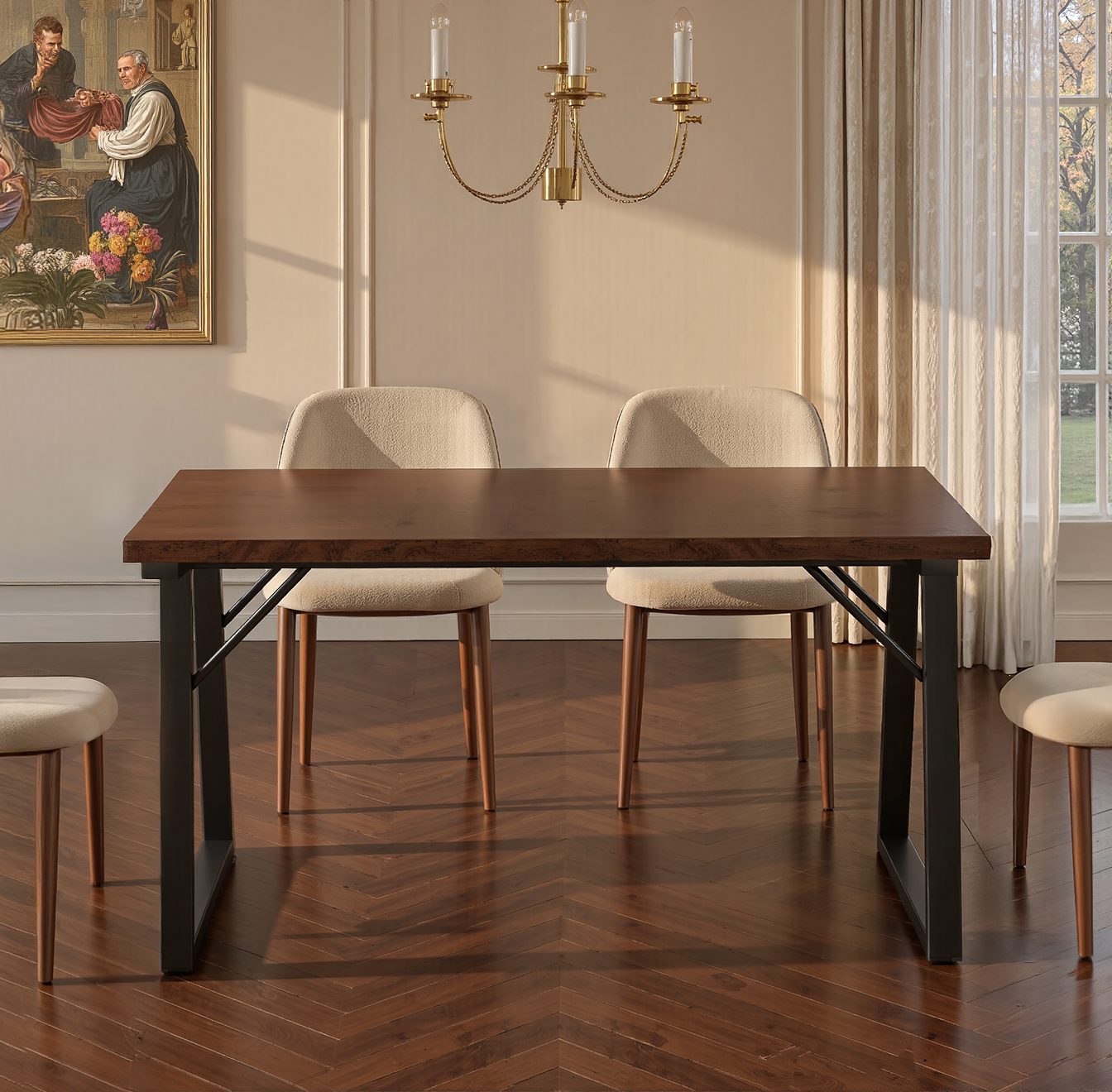 HOMAVO Esstisch MDF-Tischplatte mit Marmor- oder Holzoptik, Metallgestell-Z2 (Einzeltisch), Sehr stabile Konstruktion, moderne Form