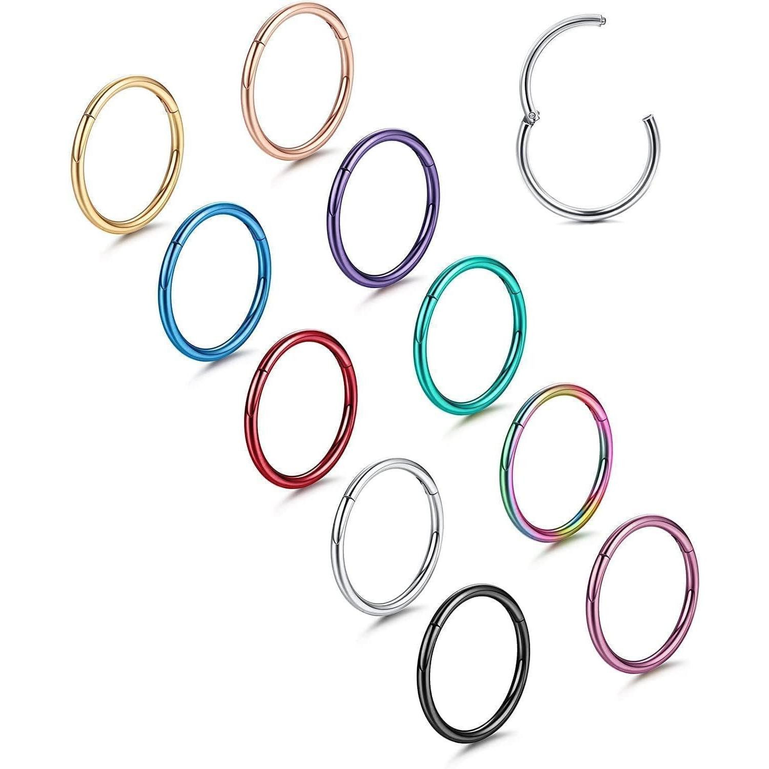 Nasenpiercing-Set 10x Septum Nasenpiercing Ring 316L Edelstahl Set 16/18G Ohrring Tragus