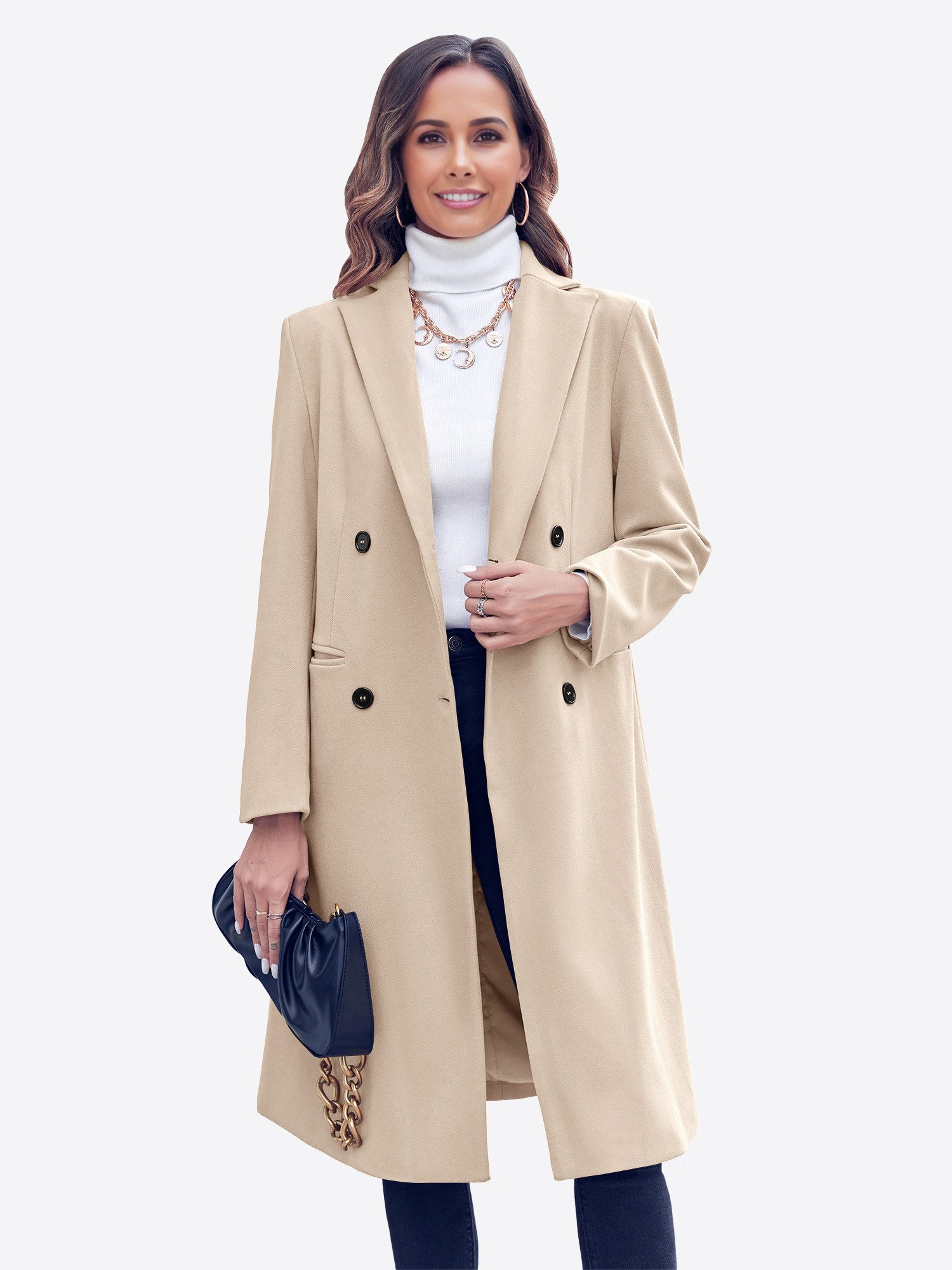 Imily Bela Langmantel Damen Zweireihiger Long Coat Mit Reverskragen (Packun günstig online kaufen