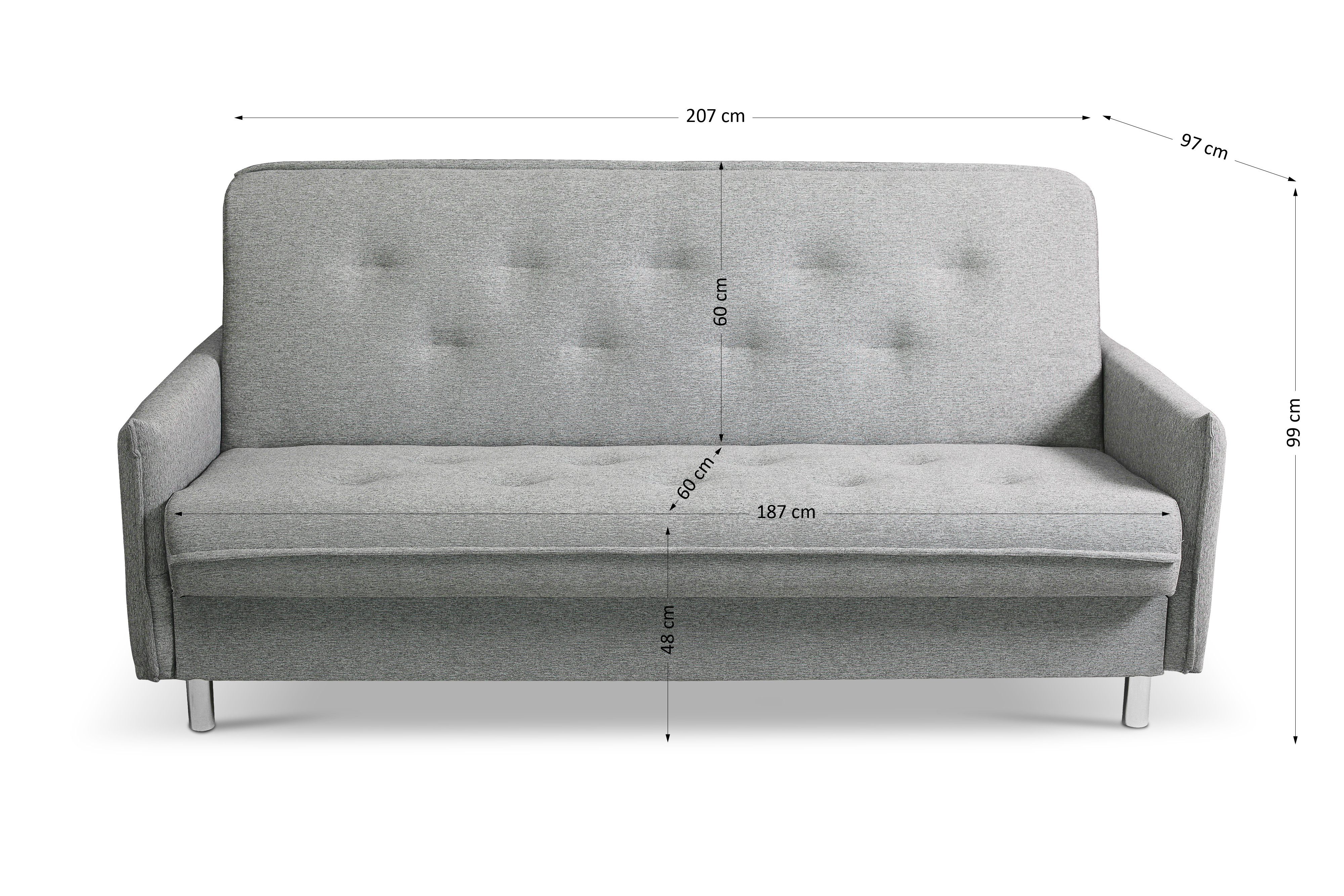 + Grau Bettkasten, Sofa aus Sessel, (lars Beautysofa LORETTO, mit und Schlaffunktion 98) Polstergarnitur Webstoff 2x