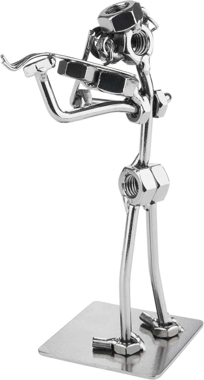 BRUBAKER Dekofigur Schraubenmännchen Geigenspieler mit Geige (Handarbeit Eisenfigur Metallmännchen Violinist, 1 St., Metallfigur Streichmusiker Dekoration), Geschenk für Orchester Musiker