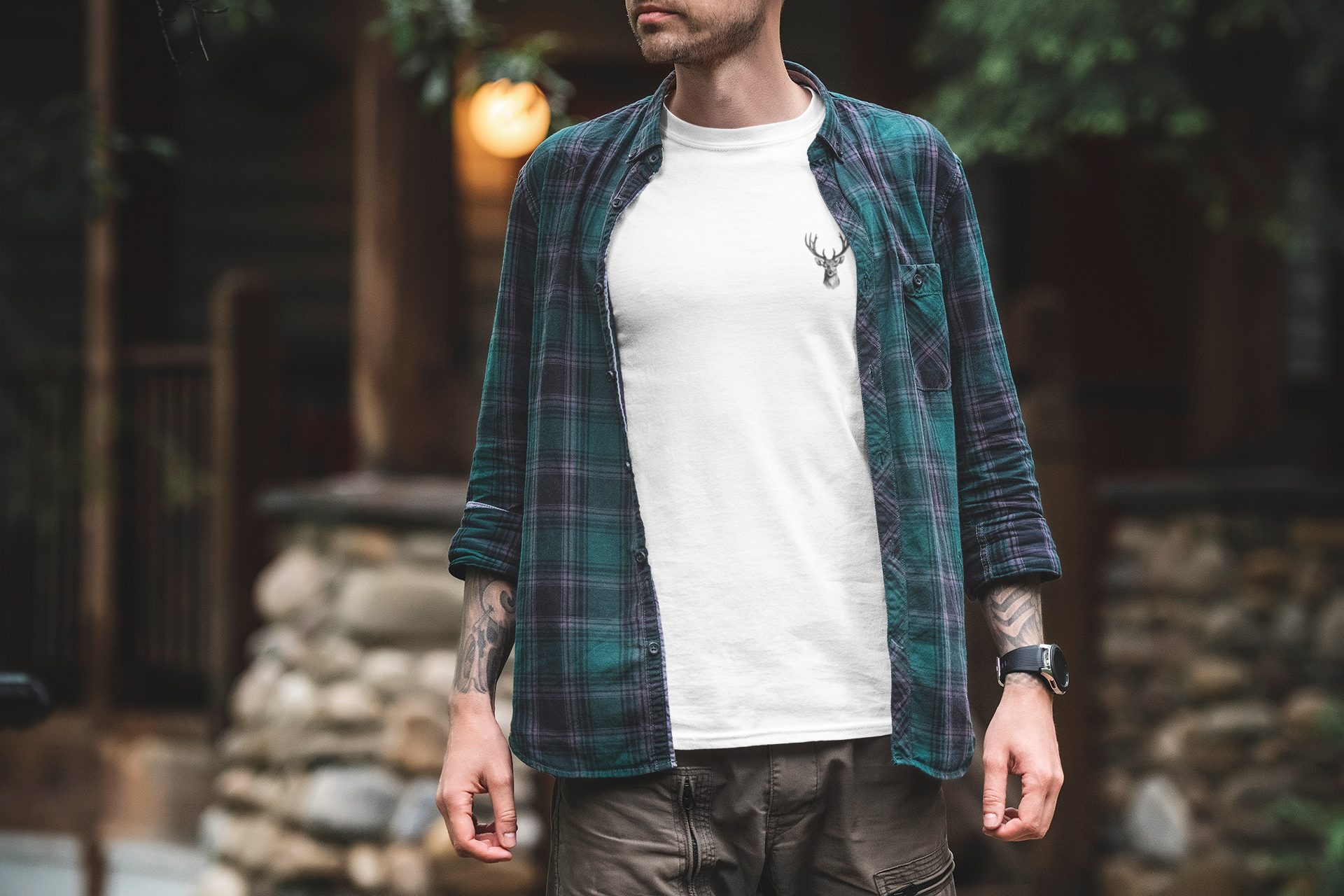 Baddery Print-Shirt Jäger T-Shirt: "Hirschkopf" - Geschenk für Jäger - Jagd Tshirt, hochwertiger Transferdruck, aus Baumwolle