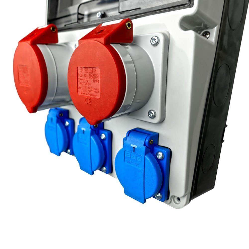 WALTER-KRAFT Stromverteiler FI LS Baustromverteiler CEE 32A/16A 3x230 Bals Steckdosenverteiler (Fi-Schalter 40A 30mA 4P Typ A RCCB, Leitungschutzschalter für CEE-Steckdosen 1 x C32A 3P 6kA, 1 x C16A 3P 6kA, Leitungschutzschalter für 230V Steckdosen 1 x C16A 1P 6kA), ausgestattet mit Bals Steckdosen