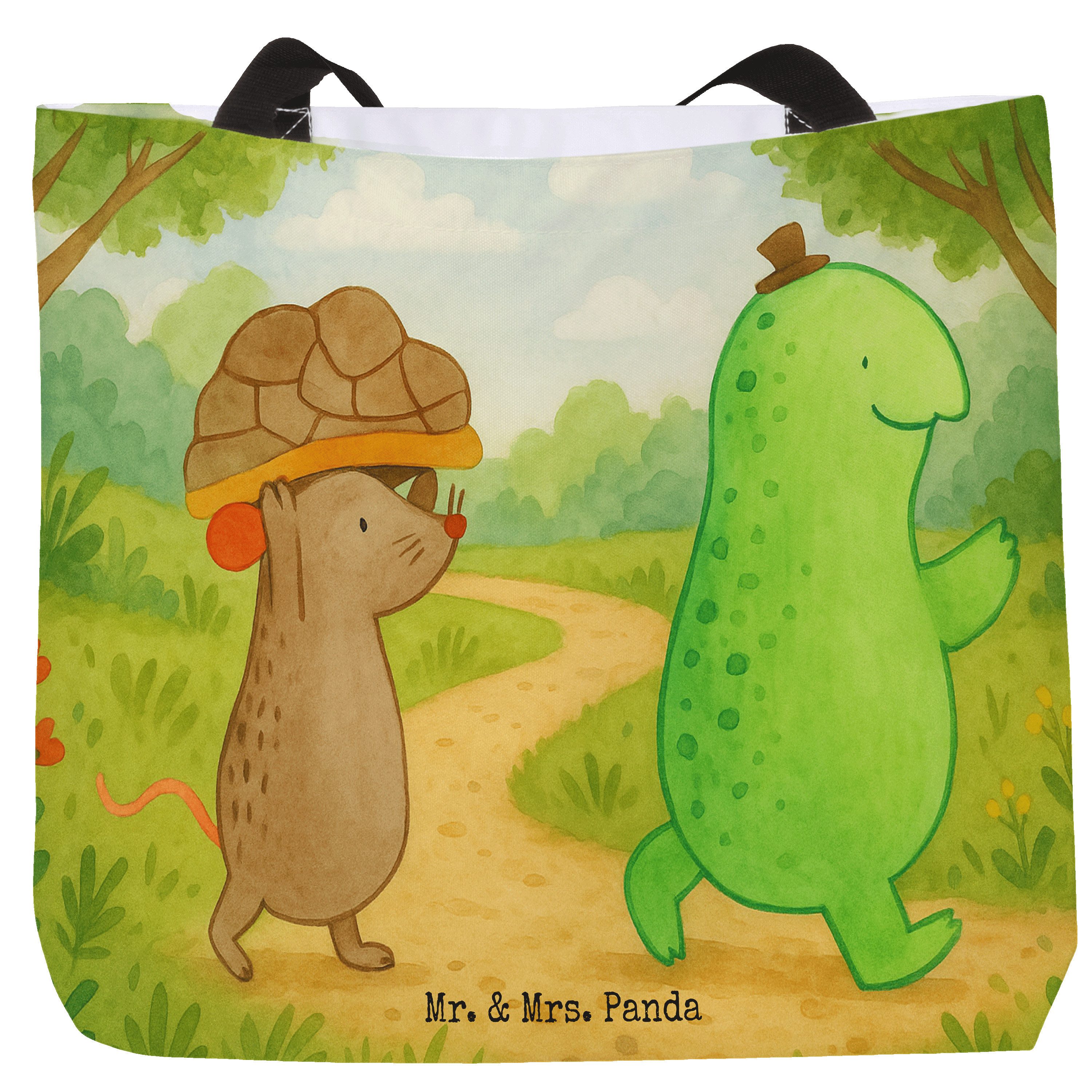 Mr. & Mrs. Panda Shopper Schildkröte Maus Design, Shopper, Weiß, Strandtasche, Laptoptasche, F (Packung), Einkaufstasche Beste Freundinnen Freizeittasche
