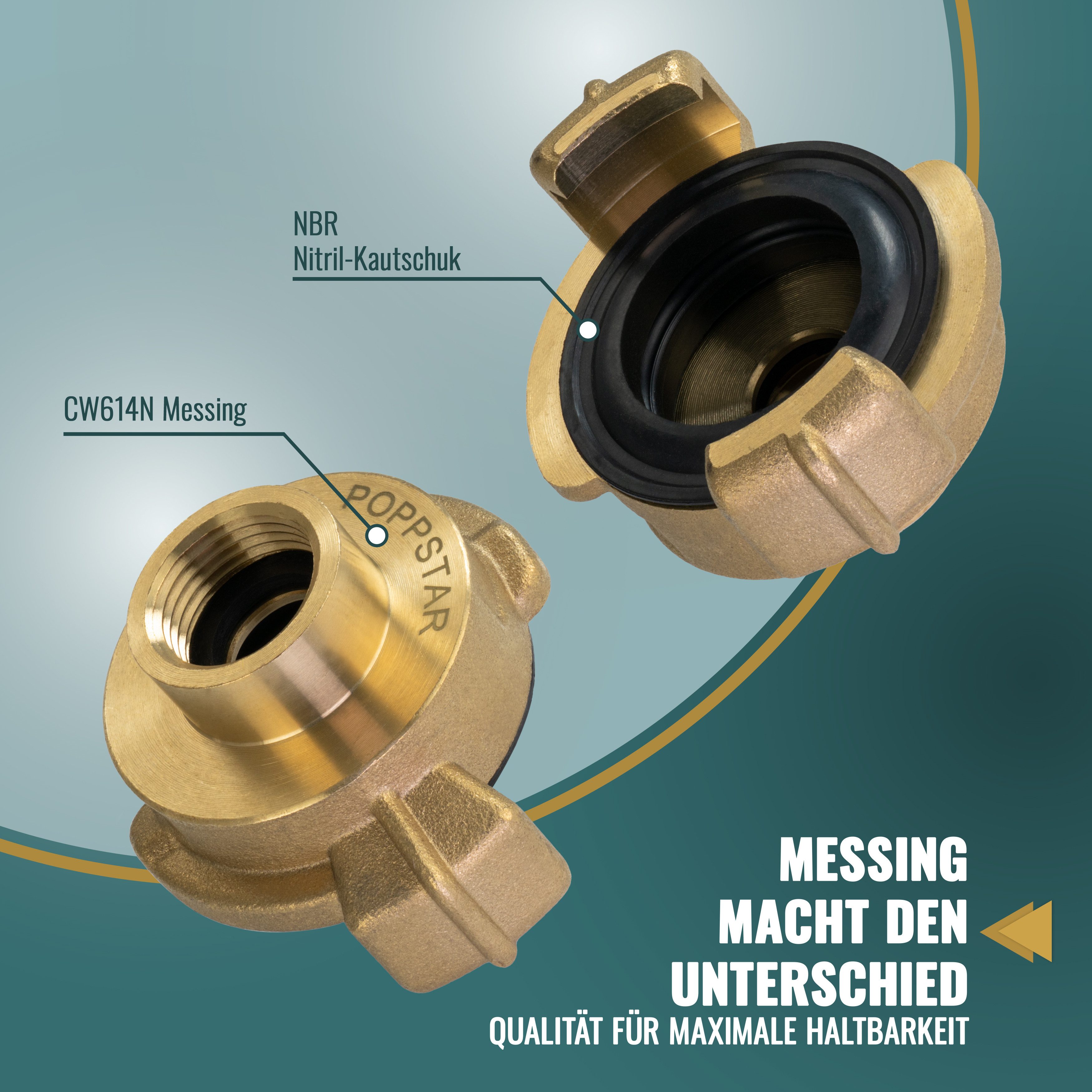 Poppstar Schlauchkupplung Schnellkupplung Messing mit Innengewinde auf System Geka-Anschluss, (1-tlg., Klauenkupplung), mit G 3/8 Zoll IG