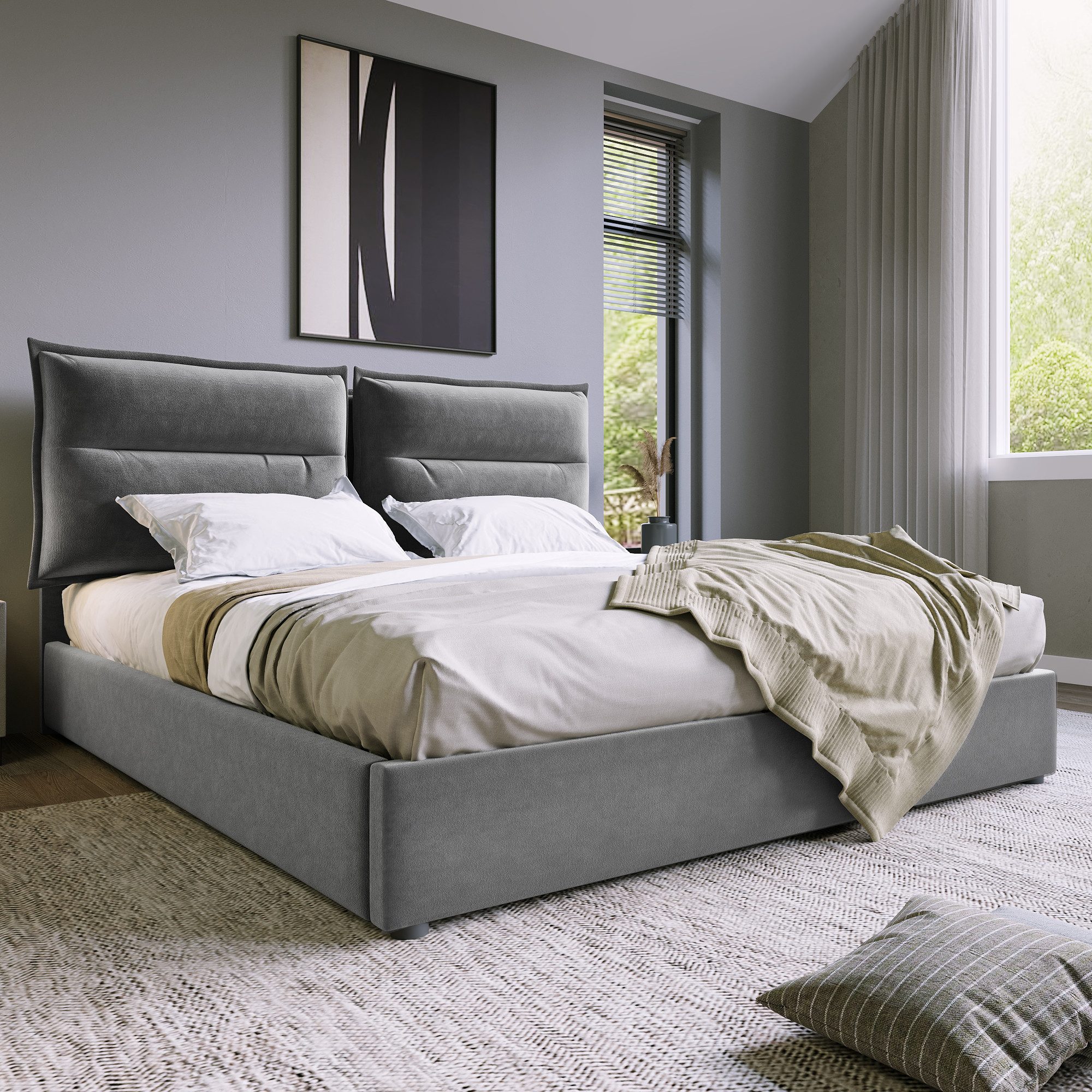 Ulife Boxspringbett Grau Polsterbett hydraulisch Doppelbett Funktionsbett 1 günstig online kaufen