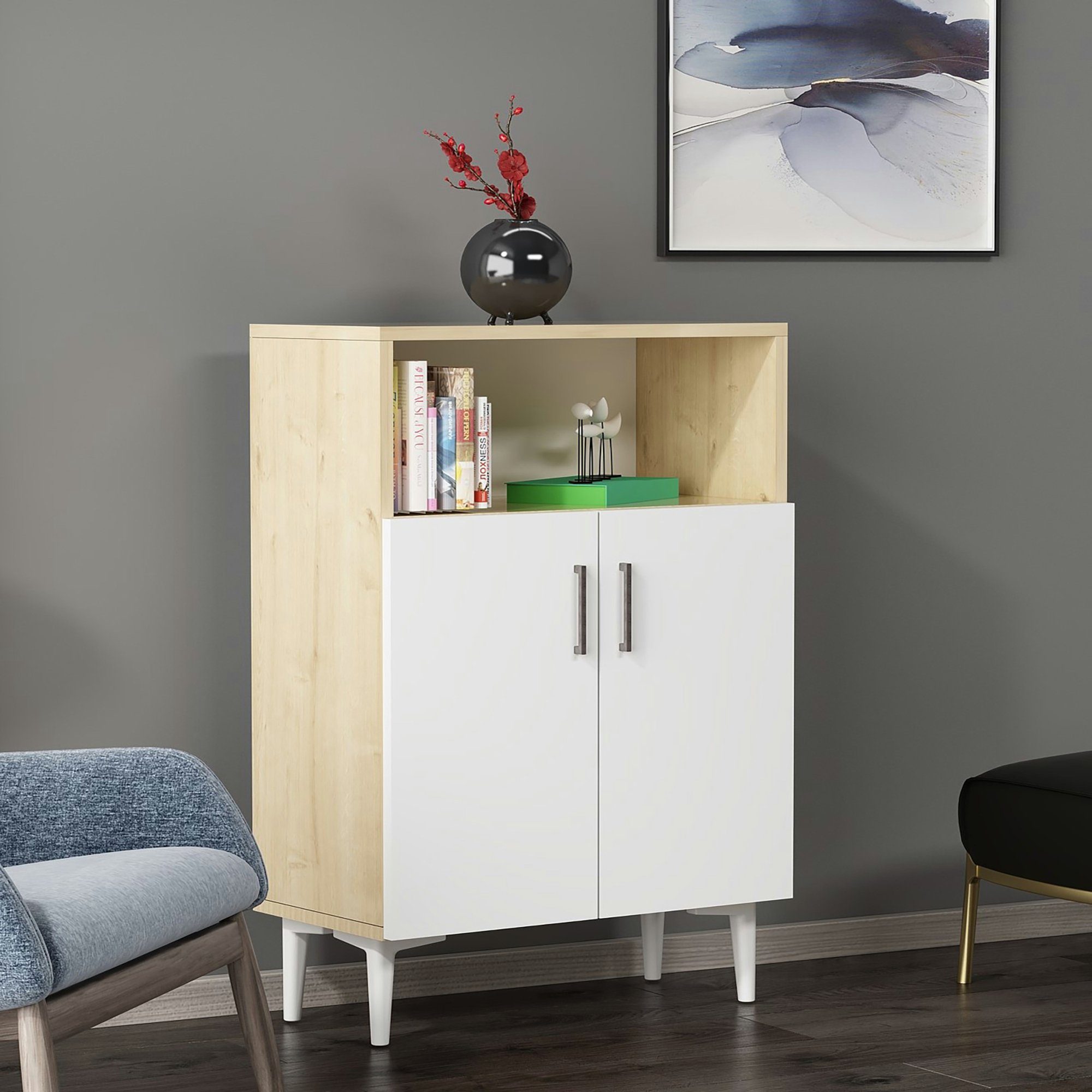 en.casa Beistellschrank »Lebesby« Kommode 95x60x30cm 2 Türen Eiche -Optik/Weiß